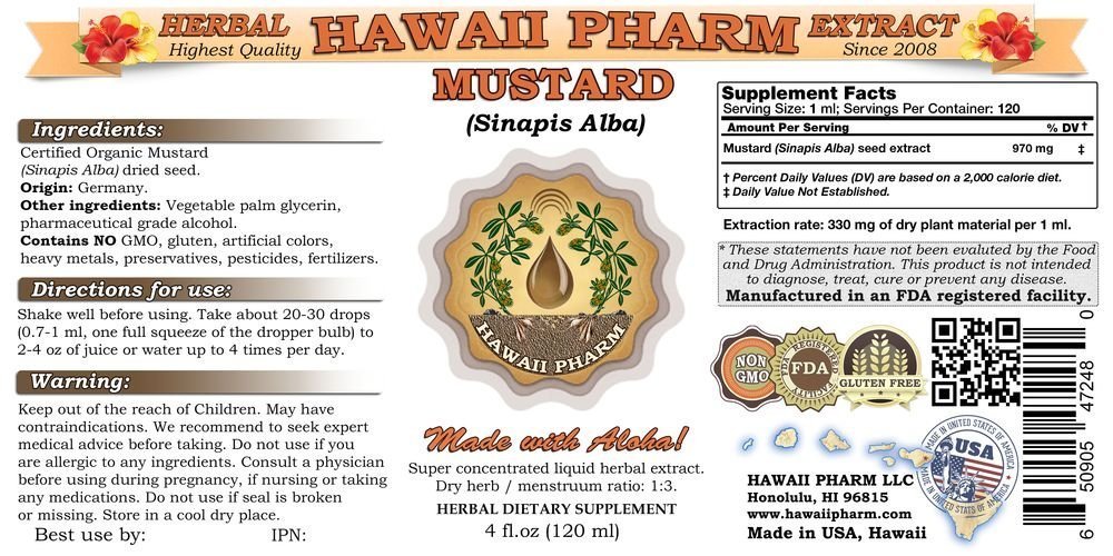 Organic Mustard (Sinapis Alba) Liquid Extract - Dried Seed Herbal Tincture Supplement 2x32 fl.oz | Hawaii Pharm USA-Made | Immune Support & Digestive Aid for Cooking, Wellness & Natural Remedies