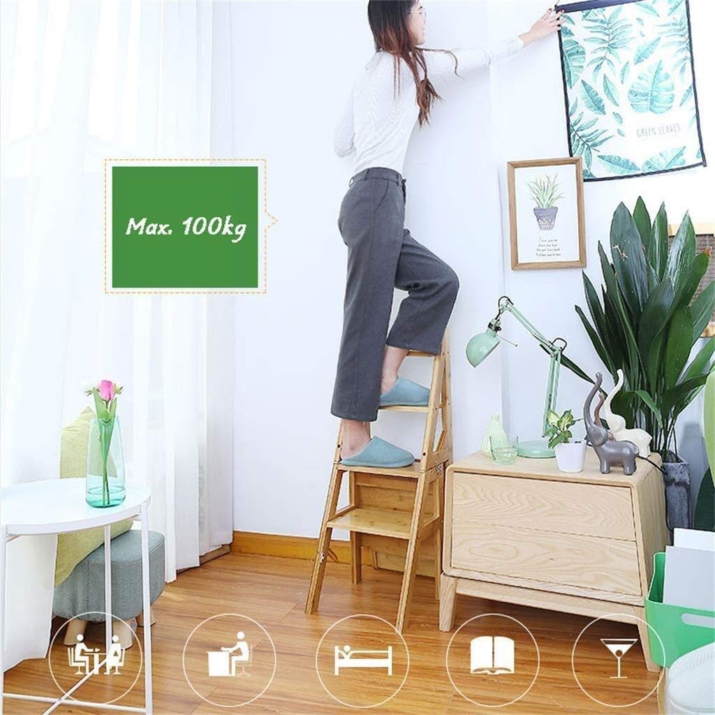 4-Step Foldable Bamboo Ladder Stool - Multifunctional Step Stool for Home, Kitchen, Office & Library - Use as Flower Stand, Chair or Step Ladder - Space Saving & Portable Design