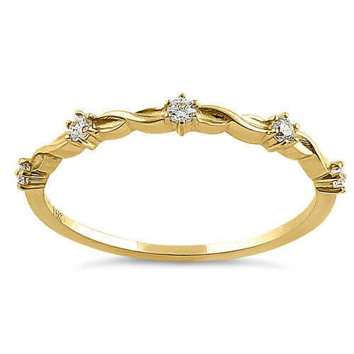 14K Yellow Gold Twist Half Eternity Ring with Round CZ Stones - Elegant Stackable Band for Anniversary, Wedding, or Everyday Wear