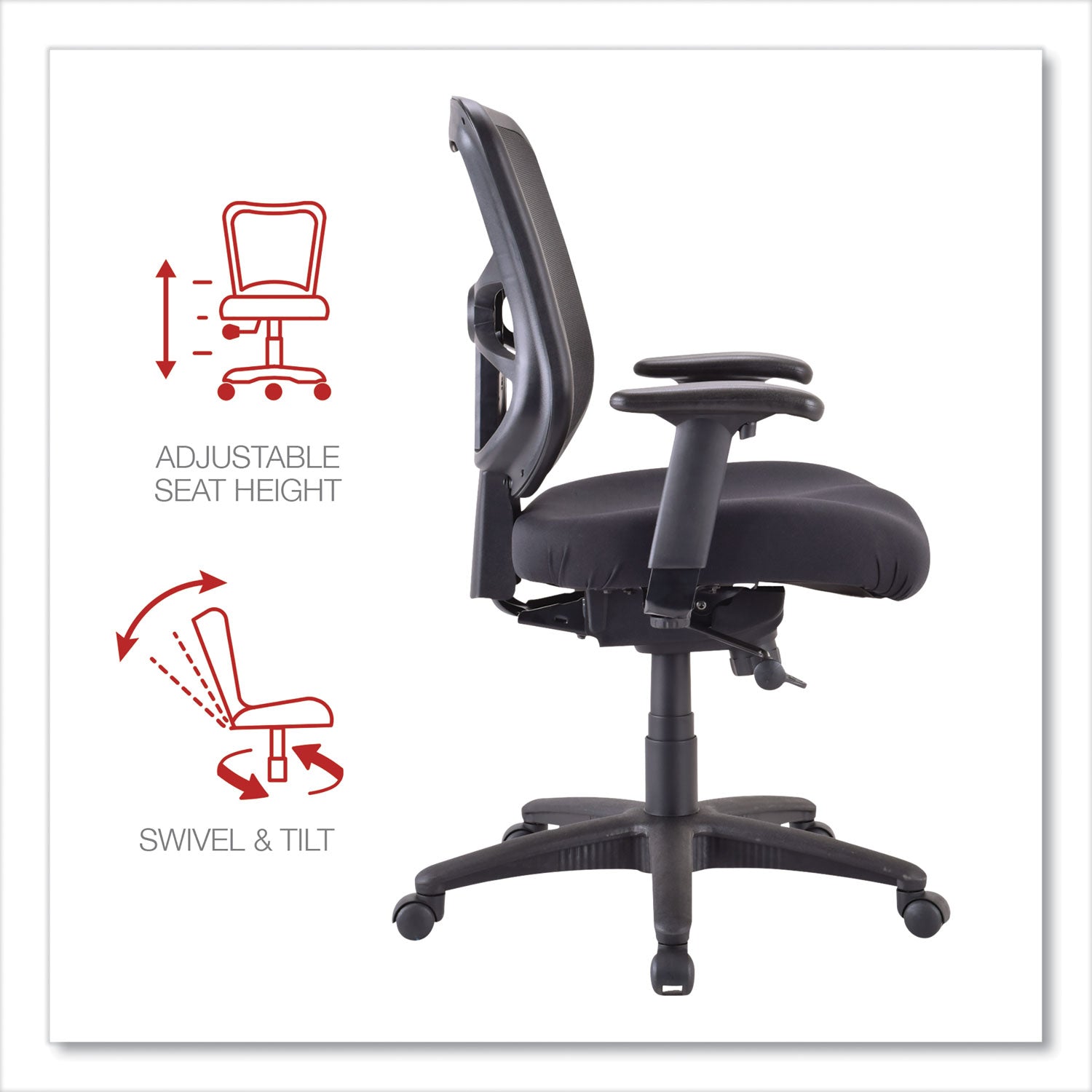 Alera Elusion Series Mesh Mid Back Swivel Tilt Office Chair - 275 lb Weight Capacity, Adjustable Seat Height 17.9