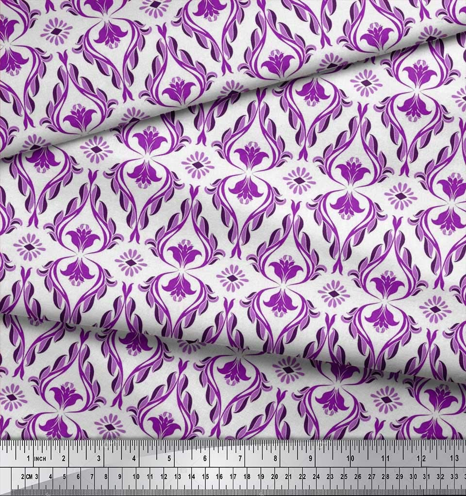 Soimoi Moss Georgette Brown Fabric by The Yard - 42 Inch Wide Ogee Damask Pattern - Classic Timeless Printed Fabric for Dresses, Curtains & Home Decor