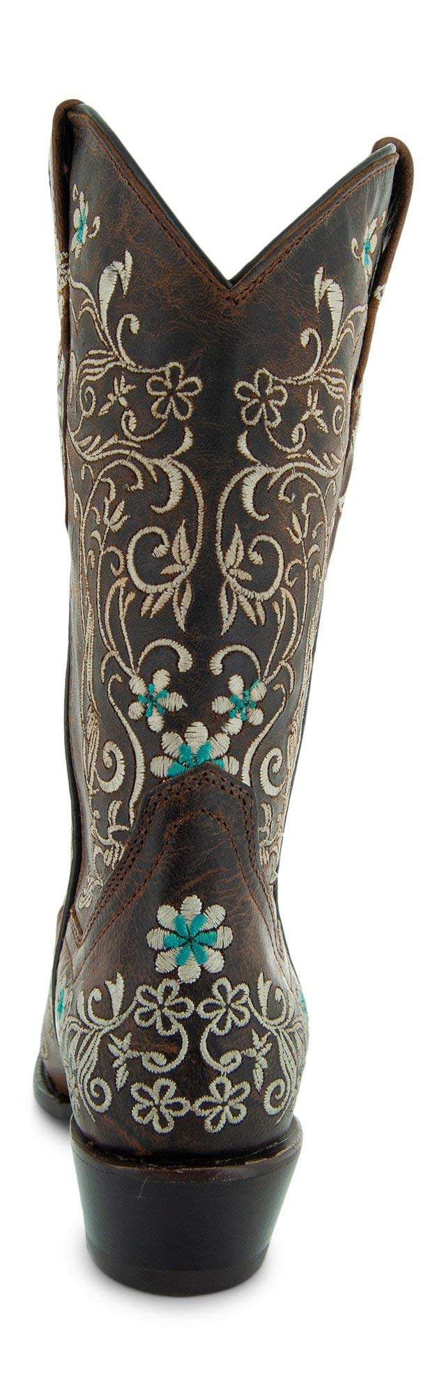 Vintage Flower Embroidered Cowgirl Boots for Women - Genuine Leather Handcrafted Western Boots (M50042 Brown) | Perfect for Country Dancing, Rodeos & Western Fashion