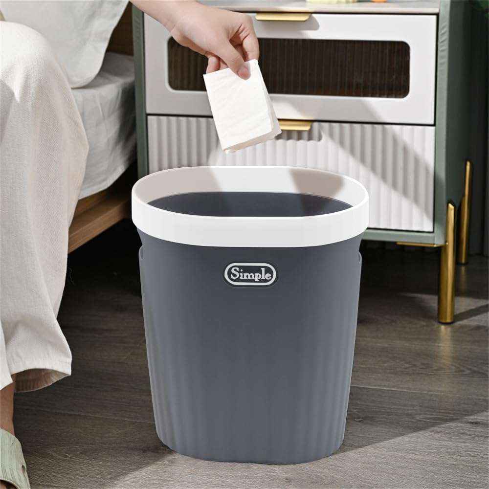 Slim Plastic Trash Can with Handle & Press Ring - Narrow Waste Basket for Bathroom, Bedroom, Kitchen & Office - Space-Saving Garbage Bin for Small Spaces, Under Sink, Vanity or Cabinet (Gray)