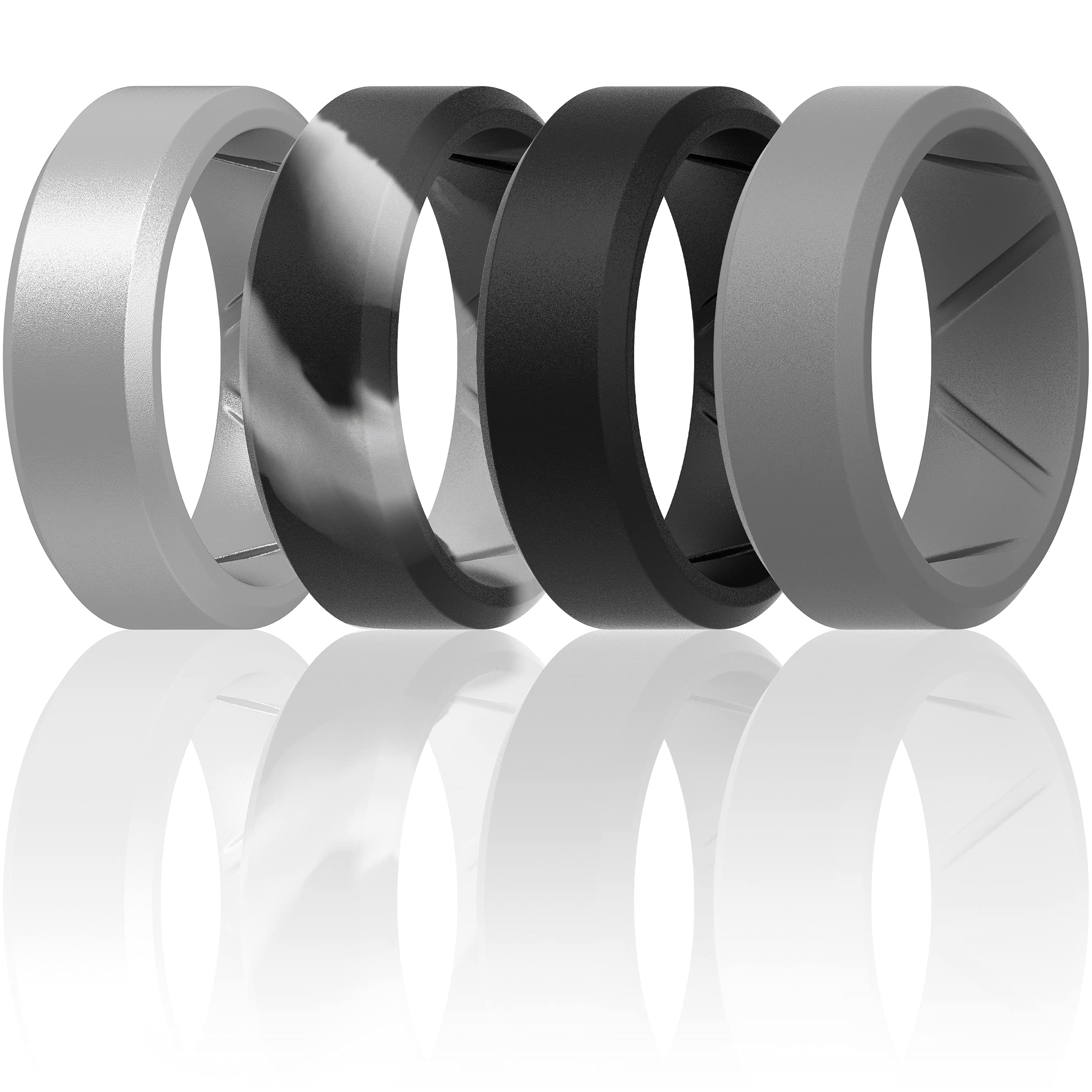 ThunderFit Silicone Wedding Bands for Men - Breathable Patterned Design Comfort Ring Set (1/4/7 Pack) - 8mm Wide 2.5mm Thick Durable Rubber Ring - Perfect for Gym, Swimming, Travel & Outdoor Activities