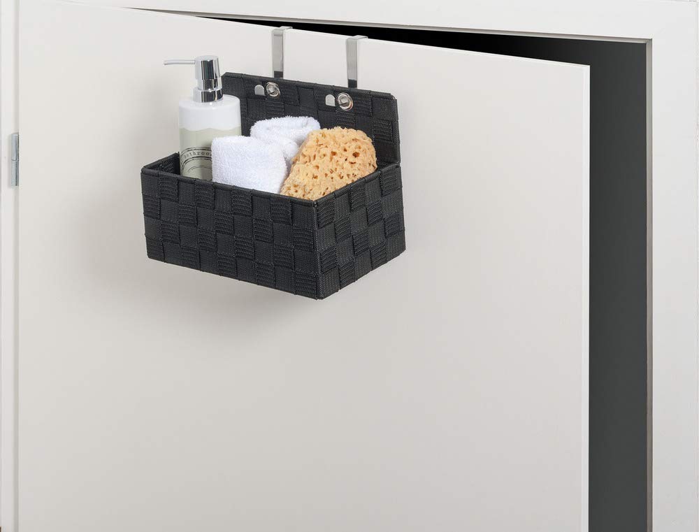WENKO Hanging Bathroom Organizer - Black Polypropylene Storage Shelf (15.5 x 25 x 20 cm) for Shower, Toiletries & Bathroom Essentials - Space Saving Bathroom Organization Solution