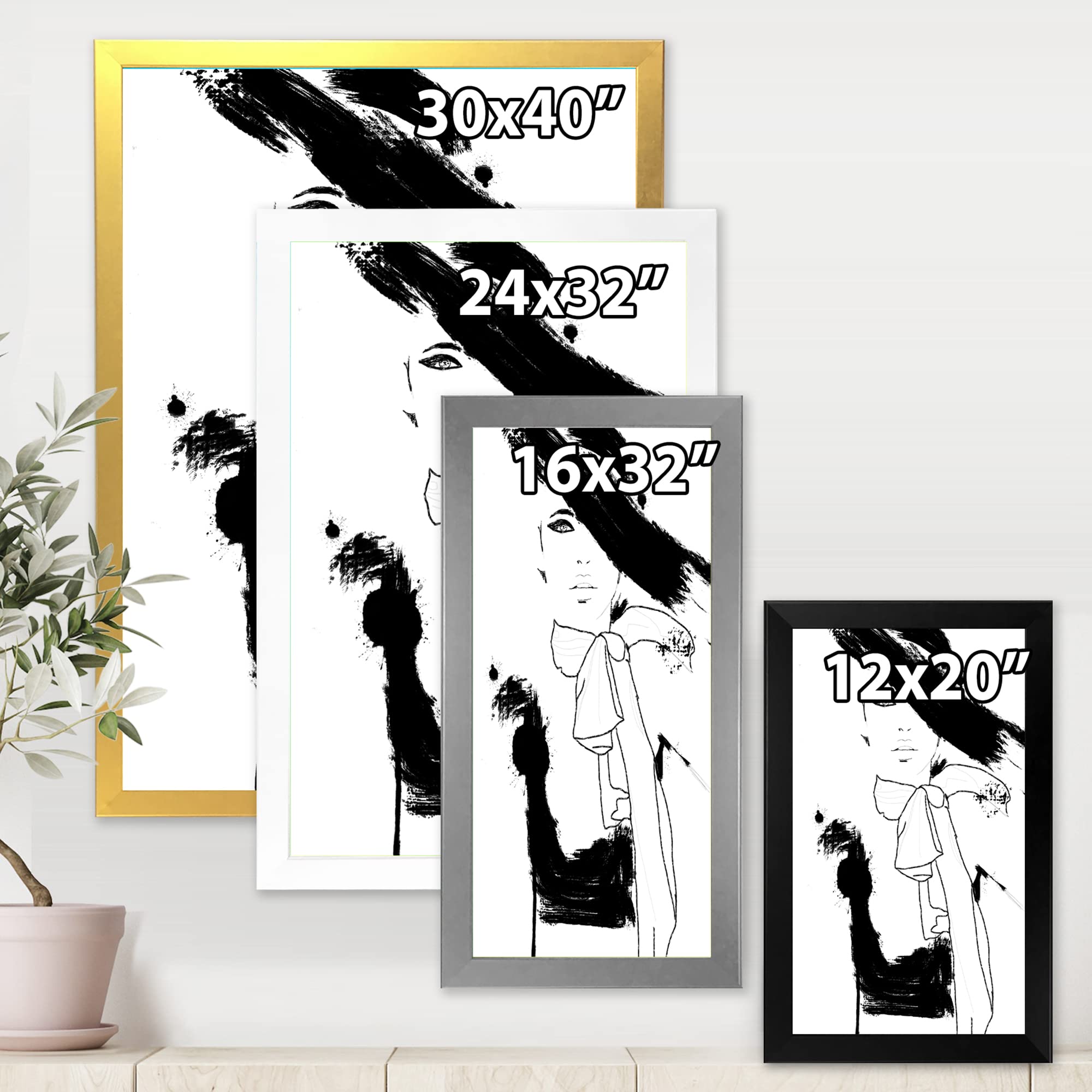 DesignQ Beautiful Model Haute Couture Fashion Woman II Modern Framed Wall Art - Elegant Home Decor for Living Room, Bedroom & Office