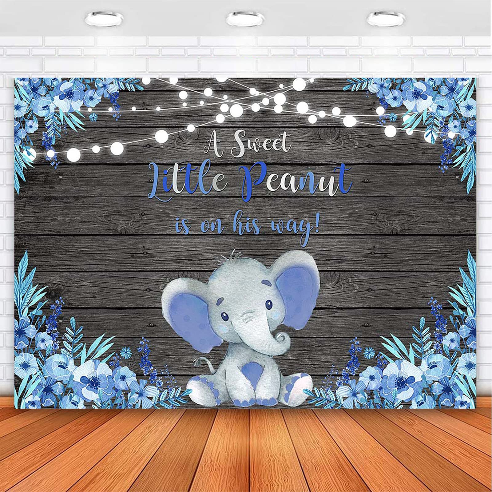 Blue Elephant Baby Shower Backdrop - Rustic Floral Boys Elephant Theme for Photoshoot Decorations (10x8ft) | Perfect for Gender Reveal, Newborn Photos & Nursery Wall Decor