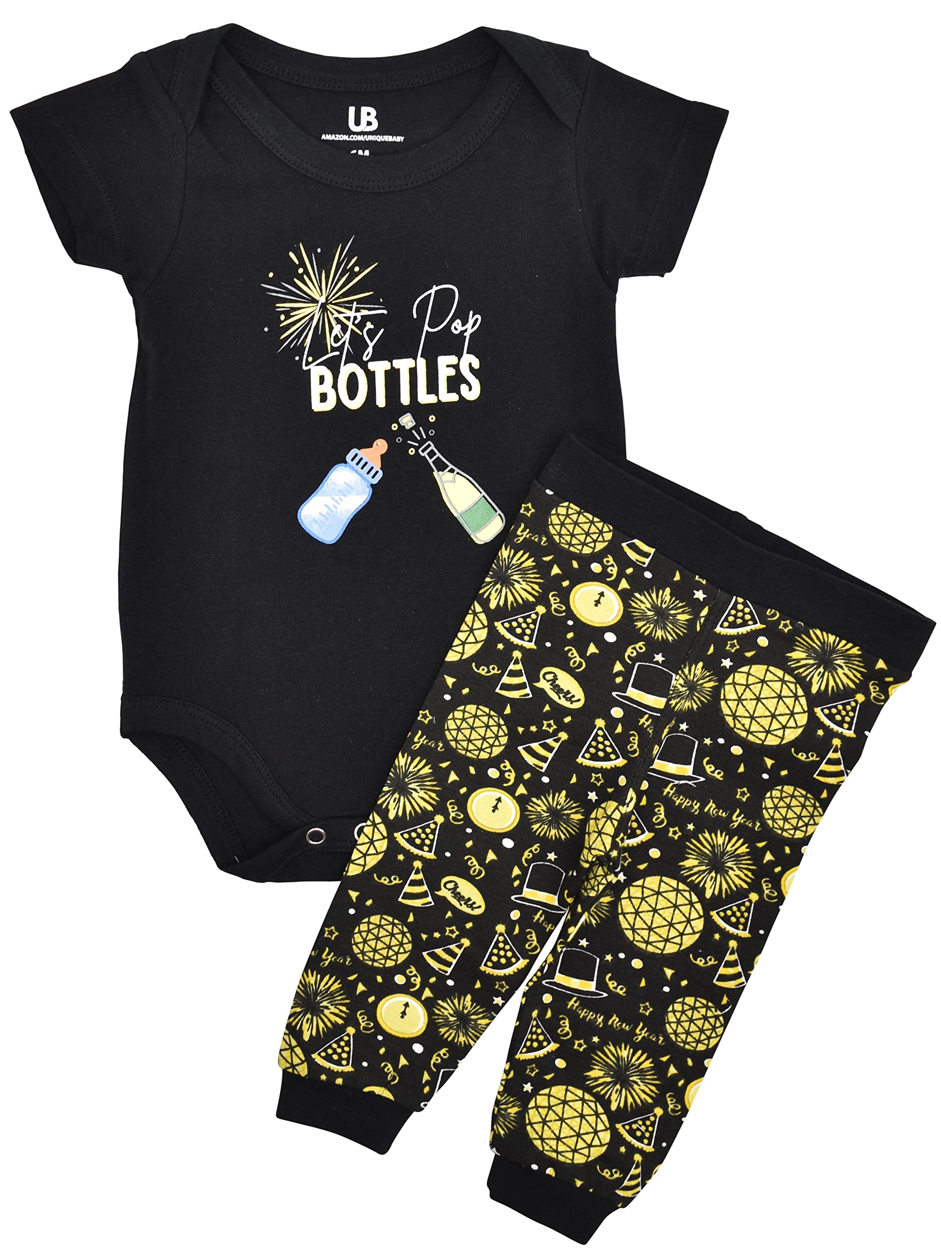Stylish Unisex Baby New Year's Outfit - Let's Pop Bottles Layette Set | Perfect for Holiday Photos & Celebrations