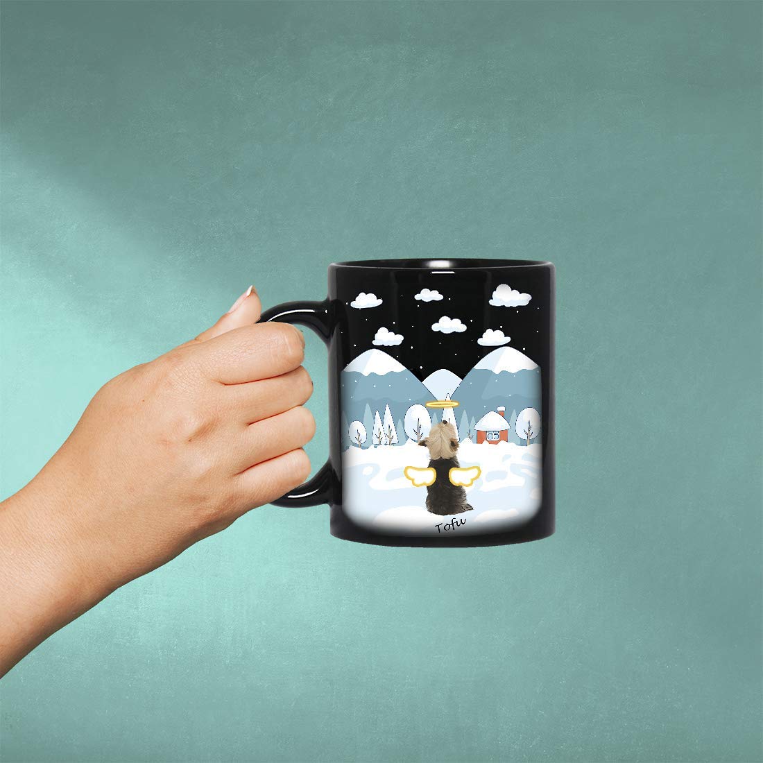**Personalized Dog Mug for Dog Moms & Dads - Custom with Breed, Name & Picture - Unique Gift for Dog Lovers - Pet Memorial Coffee Cup - Perfect for Birthday, Christmas & Father's Day (1 Dog, B-Winter) - Enjoy Your Coffee with Your Furry Friend**