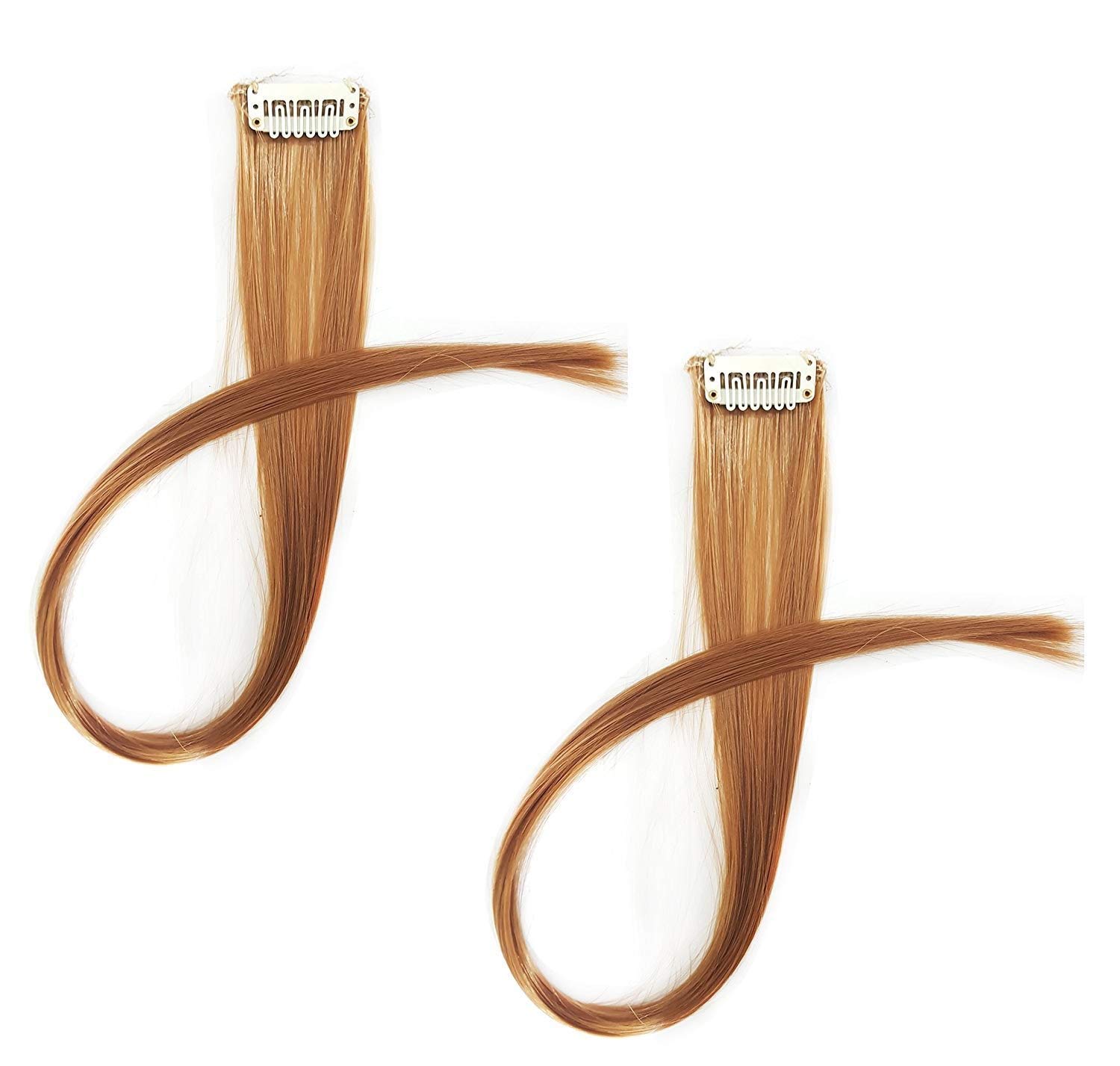 Verbier Set of 2 Colored Hair Extensions - Light Brown Synthetic Hair Streaks for Women & Girls | Straight Clip-In Highlights for Parties, Cosplay & Daily Styling