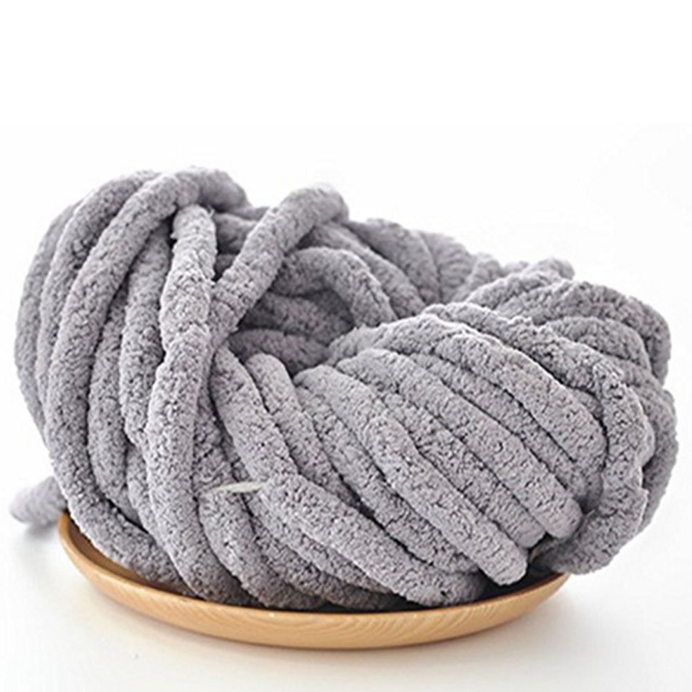 Chenille Chunky Knit Yarn - Super Soft Thick Yarn for Arm Knitting & Chunky Blankets (250g, Grey) - Perfect for DIY Home Decor, Cozy Winter Projects & Handmade Gifts