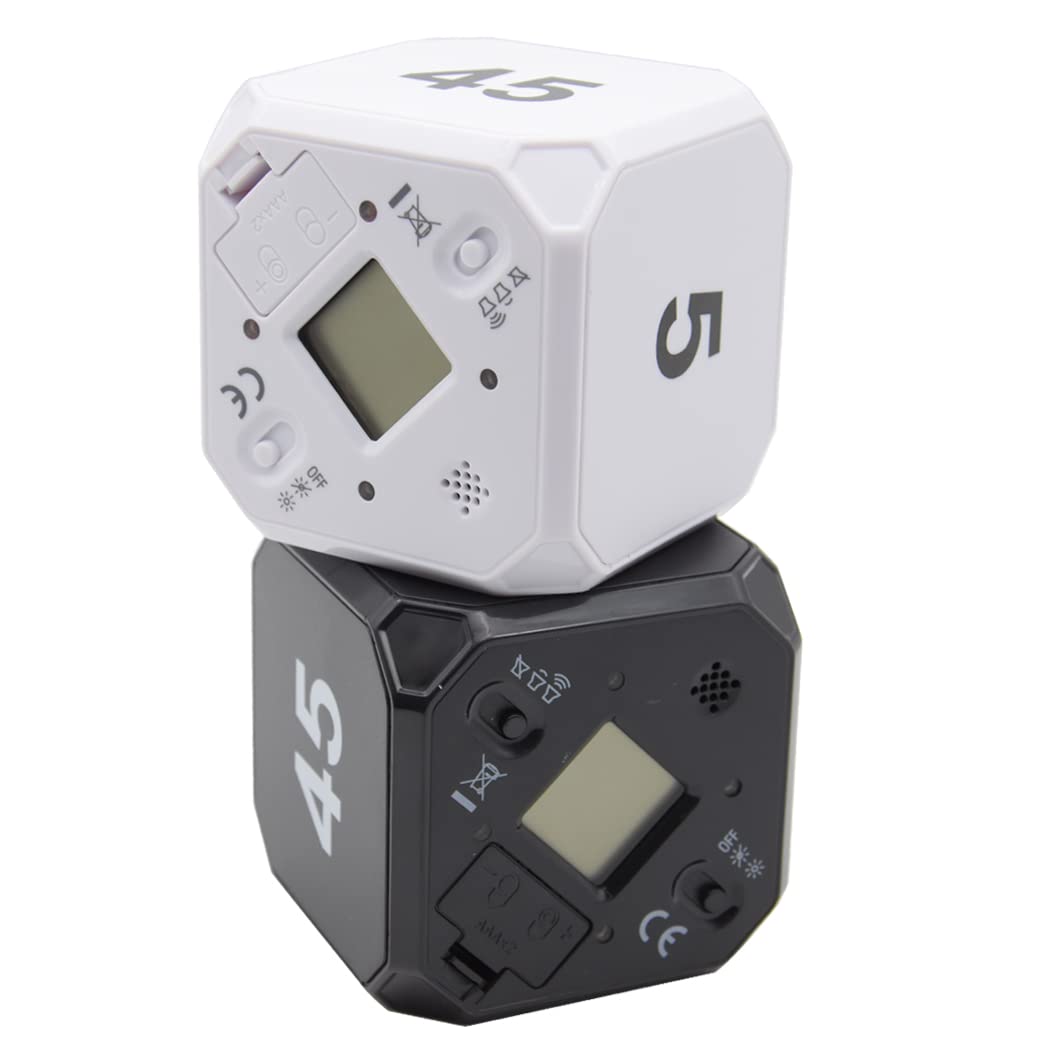 Hoshen Gravity Sensor Cube Timer - 5/15/25/45 Minute Countdown Kitchen Timer for Baking, Cooking, Study & Productivity - Black (Battery Not Included) | Perfect for Home, Office & Classroom Use