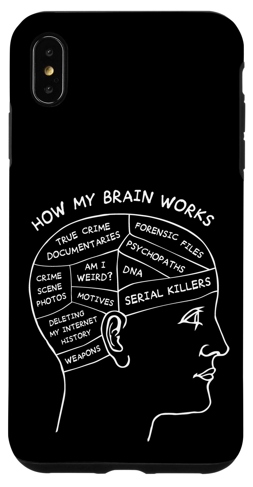 iPhone XS Max Case - True Crime & Brain Diagram Design - Premium Protective Cover for iPhone XS Max - Perfect for Crime Enthusiasts & Psychology Fans