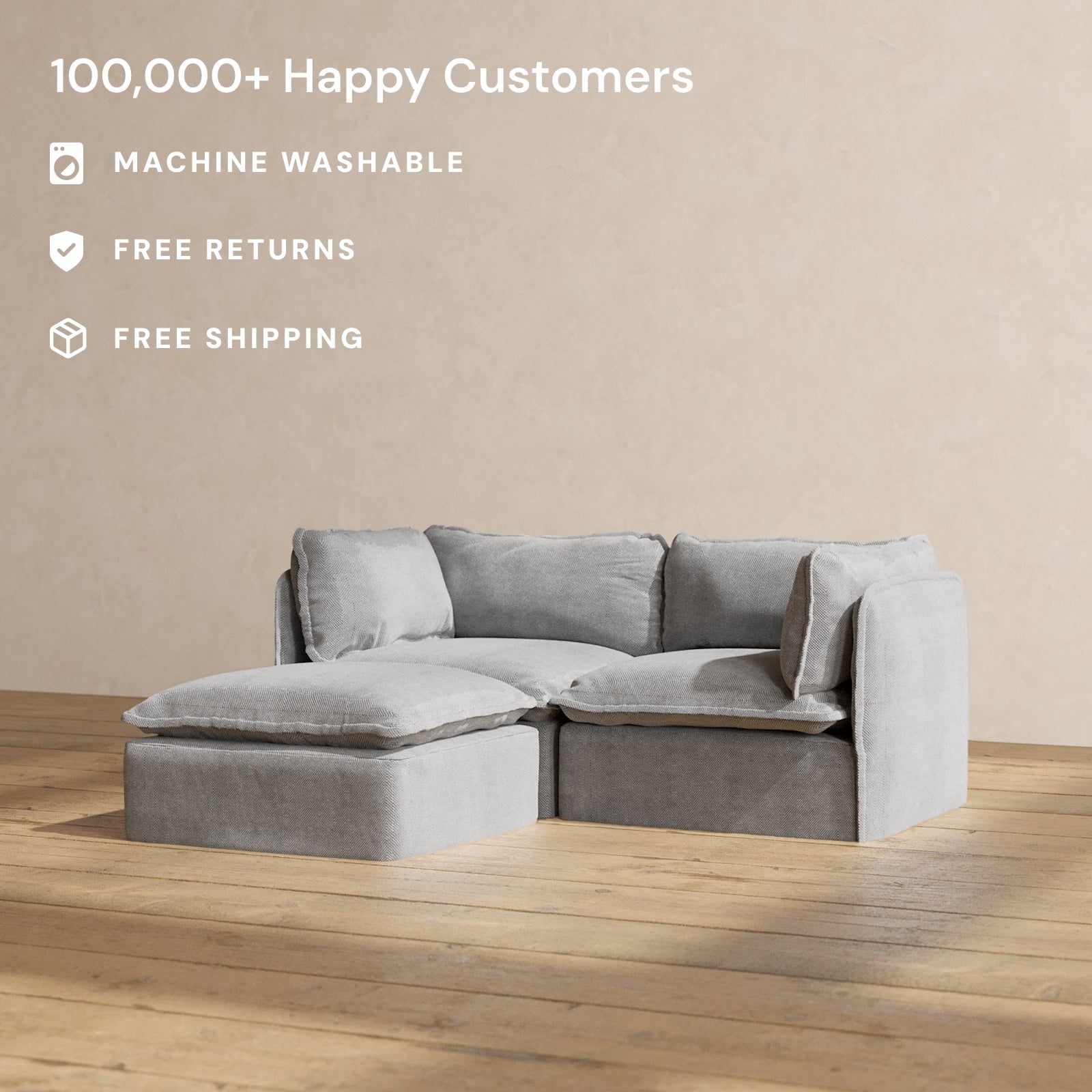 Premium Modular 2-Seater Sectional Sofa in Ash Gray | Luxe Fabric Blend for Living Room & Small Spaces | Modern Comfort for Apartments, Condos & Home Theater Seating
