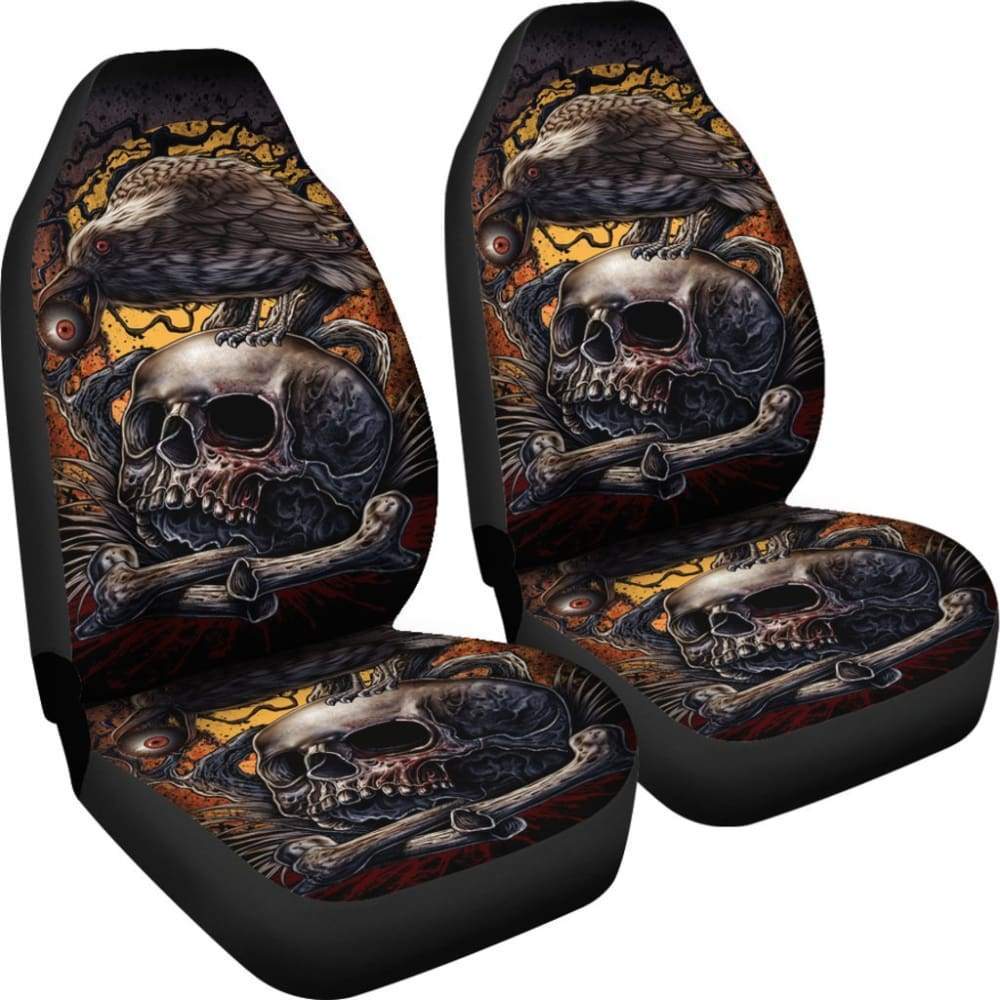 2 Pcs Gothic Skull Car Seat Covers - Universal Fit for Cars, Trucks & SUVs - Black Skull Pattern Auto Accessories for Halloween, Gothic & Punk Style Lovers - Perfect for Themed Parties, Car Shows & Everyday Use