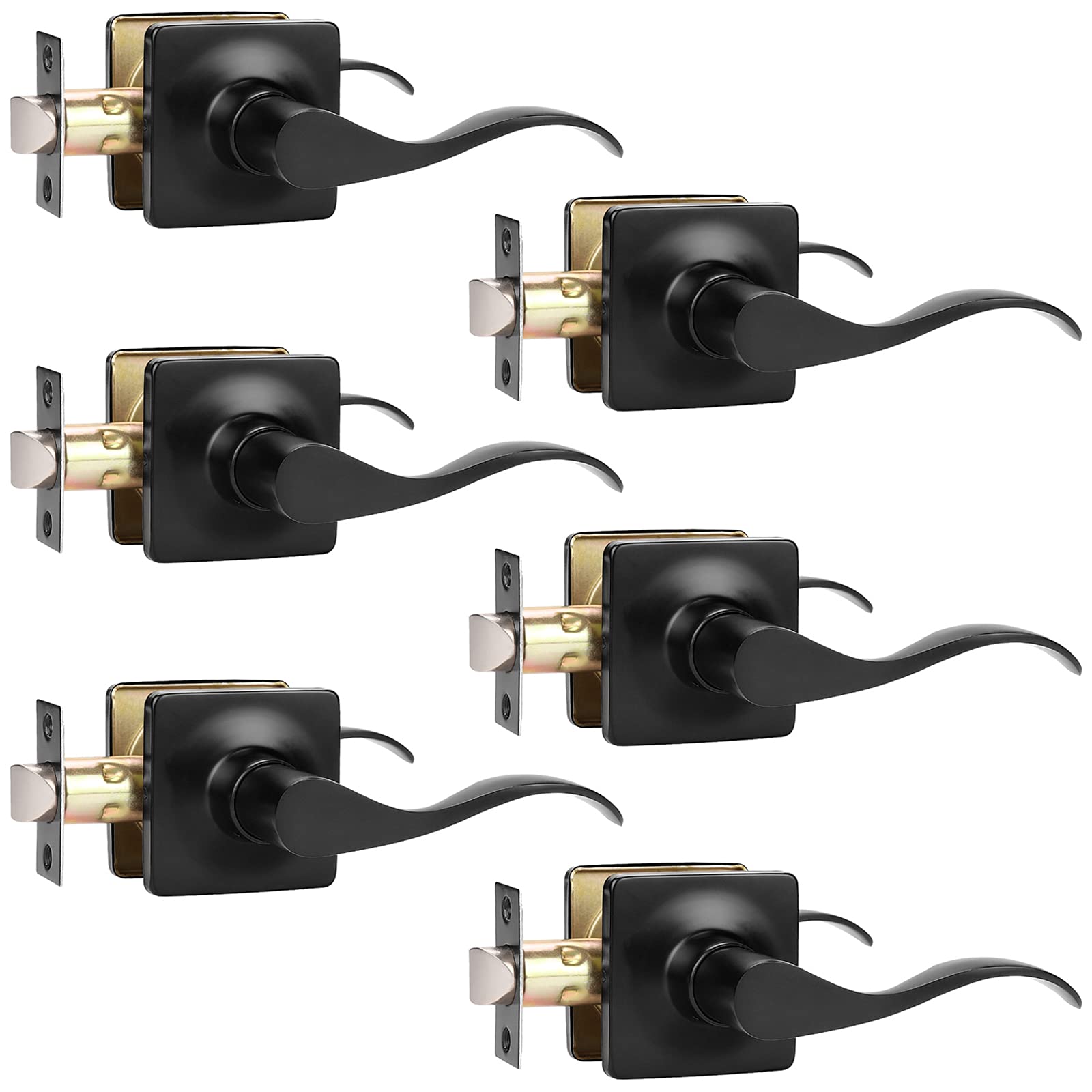 Gobekor 6-Pack Matte Black Keyless Interior Door Lever Handles with Lock - Square Design for Bedroom, Bathroom & Closet Doors | Secure & Stylish Home Upgrade