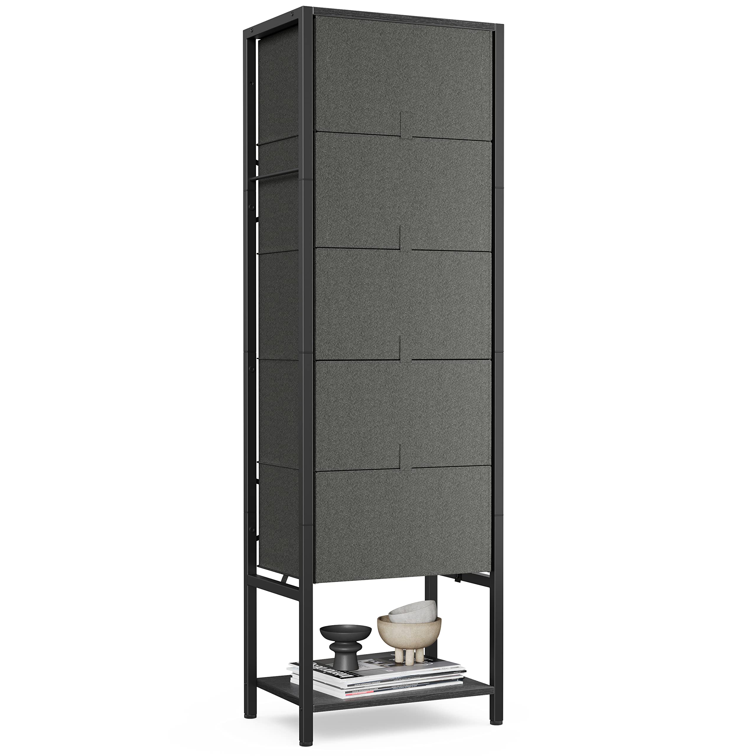 CubiCubi 5-Drawer Tall Dresser for Bedroom - Oxford Fabric Storage Organizer with Steel Frame & Wood Top in Cool Gray - Perfect for Closet, Hallway, Living Room & College Dorm Organization