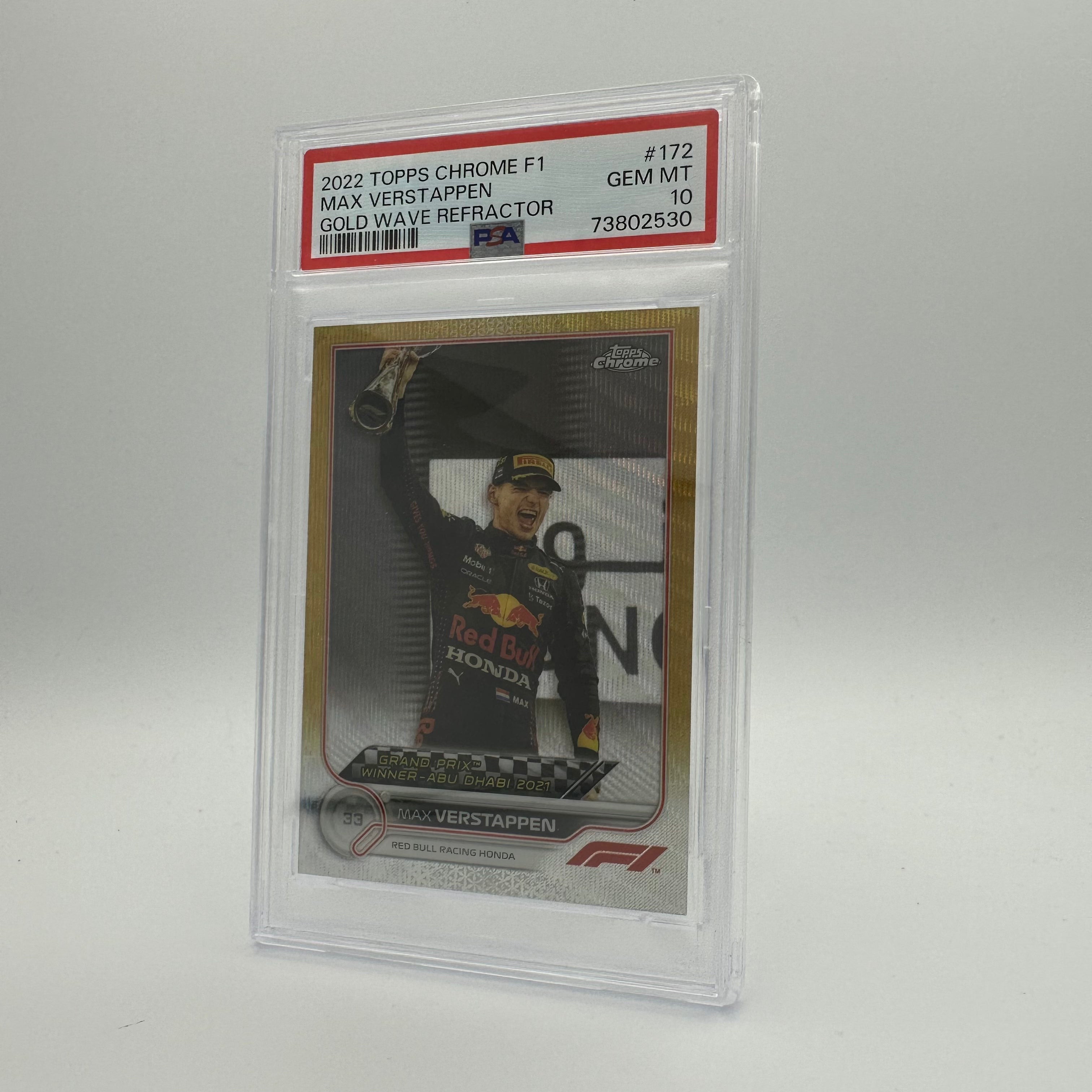 PSA 10 2021 Topps Chrome Formula 1 Max Verstappen #172 Gold Wave Refractor 9/50 - Rare F1 Trading Card for Collectors & Racing Fans
