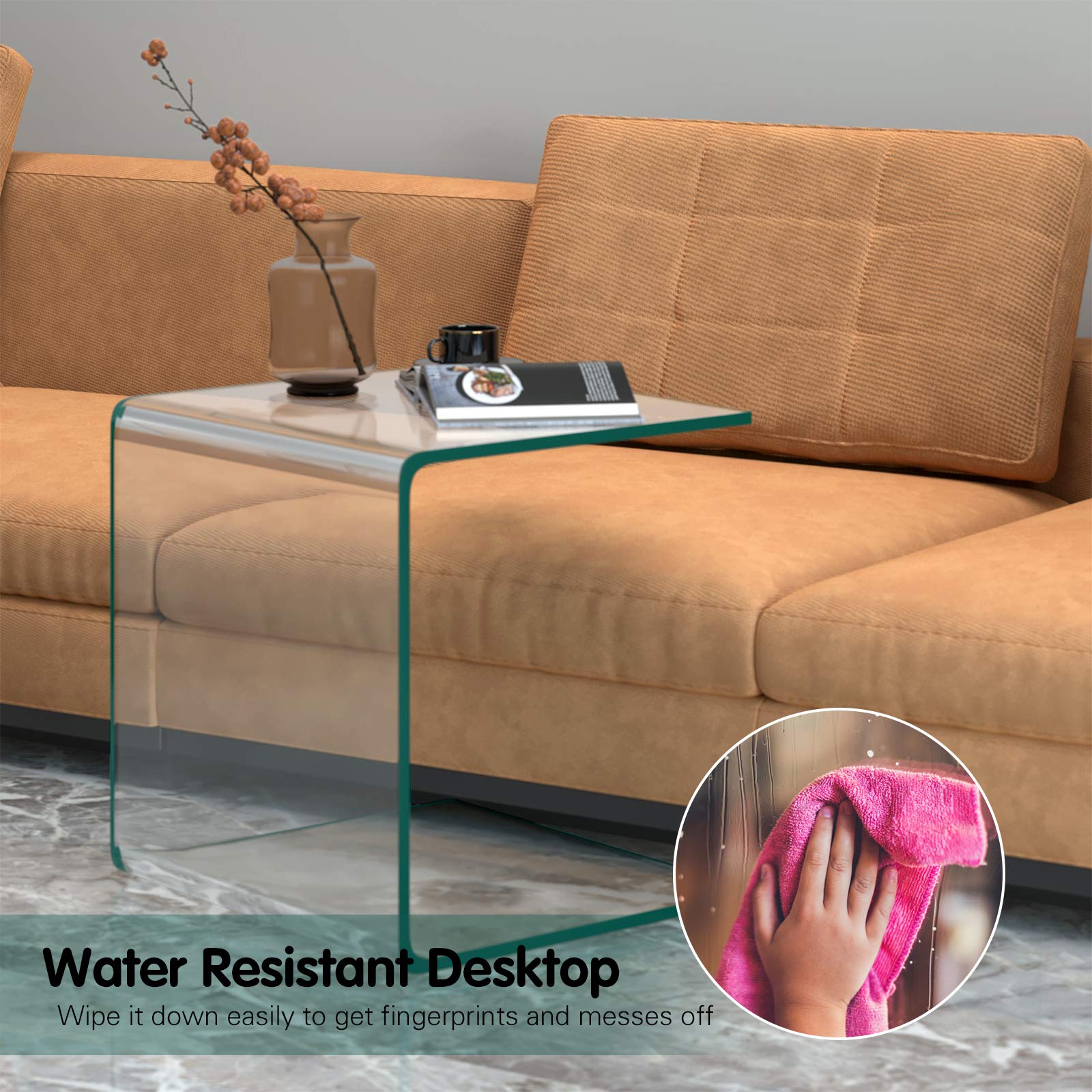 KOTEK Tempered Glass End Table - Clear Small Coffee Table with Smooth Edge & Non-Slip Pads, Transparent Accent Table for Living Room, Bedroom, Office - Perfect for Holding Drinks, Books & Decor