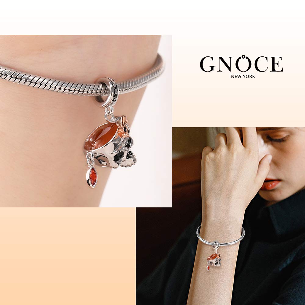 GNOCE Honey Cup Charm Pendant - Sterling Silver Skull Charm with CZ Stones - Fits All Bracelets & Necklaces - Women's Jewelry Gift for Halloween, Gothic Fashion & Everyday Wear