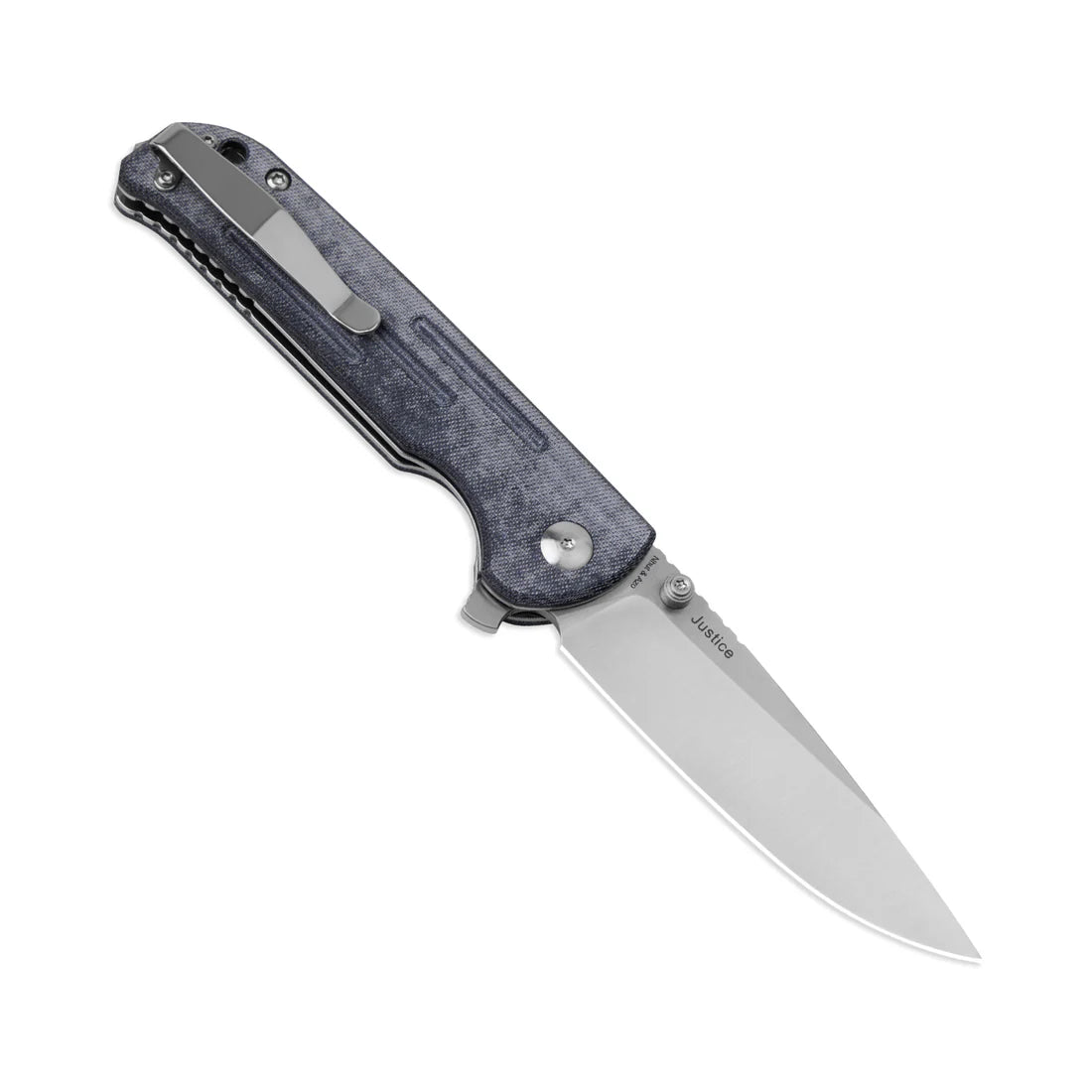 Kizer V4543N7 Vanguard Justice Folding Pocket Knife - Linerlock Flipper with Stonewash Plain Blade & Denim Micarta Handles - EDC, Outdoor, Camping, Survival Gear