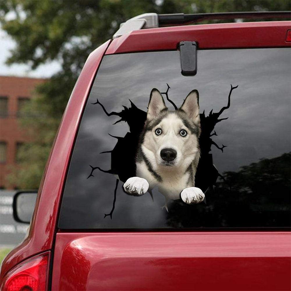 Realistic Siberian Husky Car Decals - Pack of 2 Waterproof Dog Stickers for Windows & Walls (12