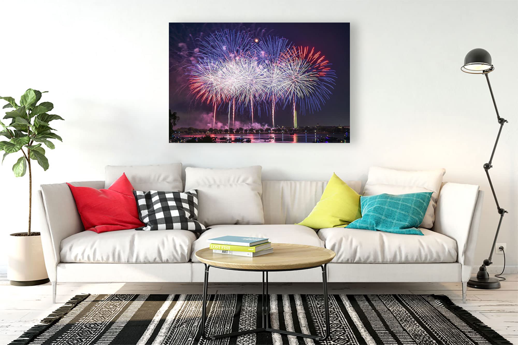 Fireworks Display Art Poster Canvas Prints - Framed Wall Decor for Bedroom, Living Room, Kitchen & Bathroom - Ready to Hang Home Decor (15x22 inches) - Perfect for Modern Housewarming Gifts & Apartment Wall Art