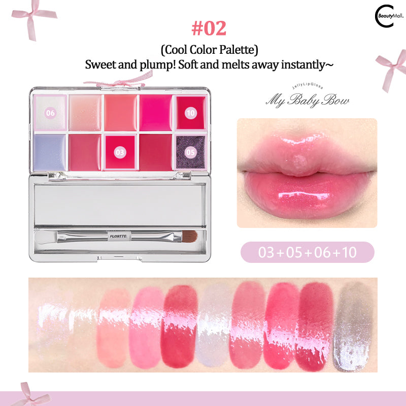FLORTTE Princess Heart Series 10-Color Lip Tint Palette - Long Lasting Moisturizing Lip Gloss Set for Daily Makeup, Party & Date Night