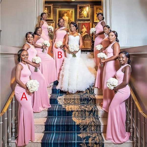Affordable Pink Bridesmaid Dresses - Mismatched Mermaid Style Long Satin Gowns for Wedding Party | Perfect for Beach, Church & Formal Wedding Ceremonies