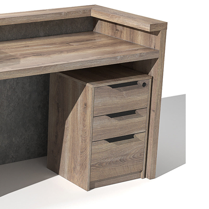 QUADE 2.0M Right Panel Reception Desk in Warm Oak & Concrete Finish - Perfect for Office Lobby, Hotel Front Desk, and Corporate Reception Areas