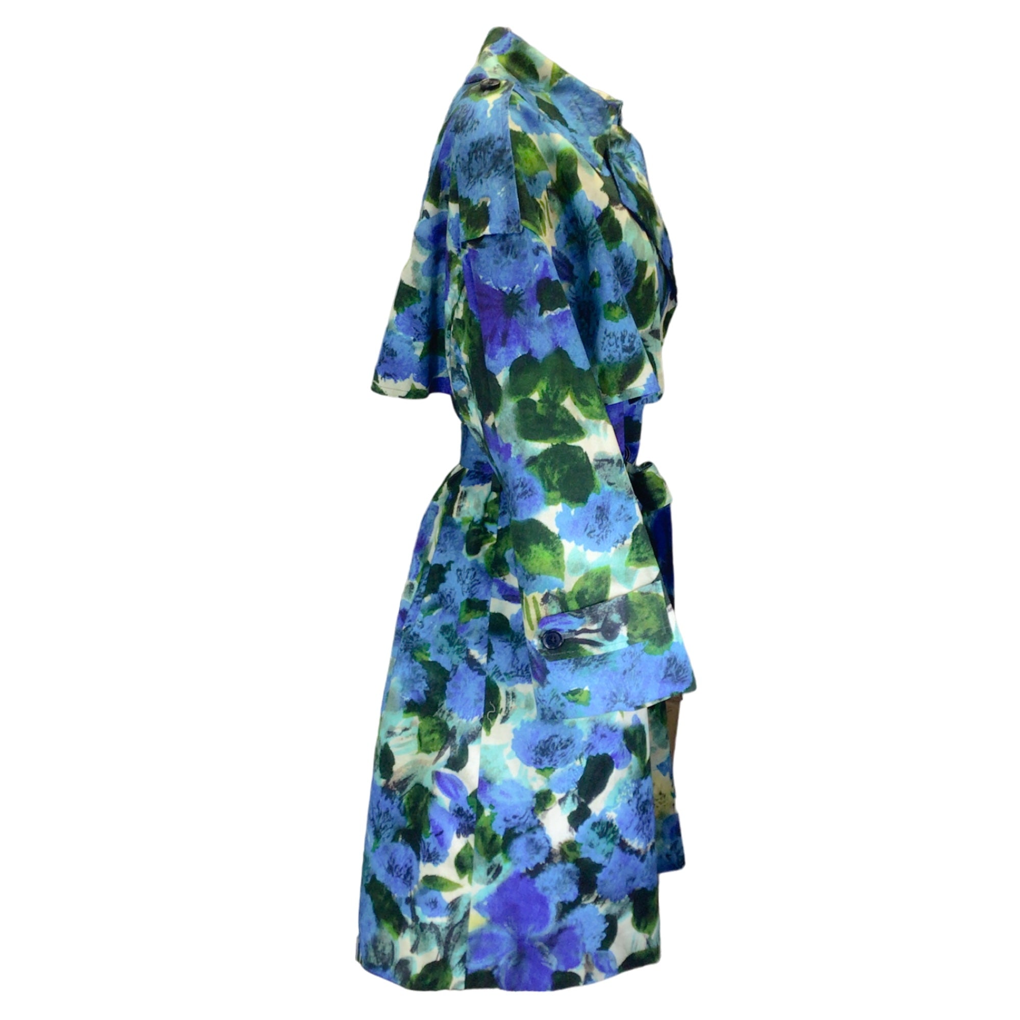 Dries van Noten Blue & Green Printed Belted Cotton Trench Coat for Women | Fashionable Waterproof Raincoat for Spring & Fall | Perfect for Office, Dating & Travel