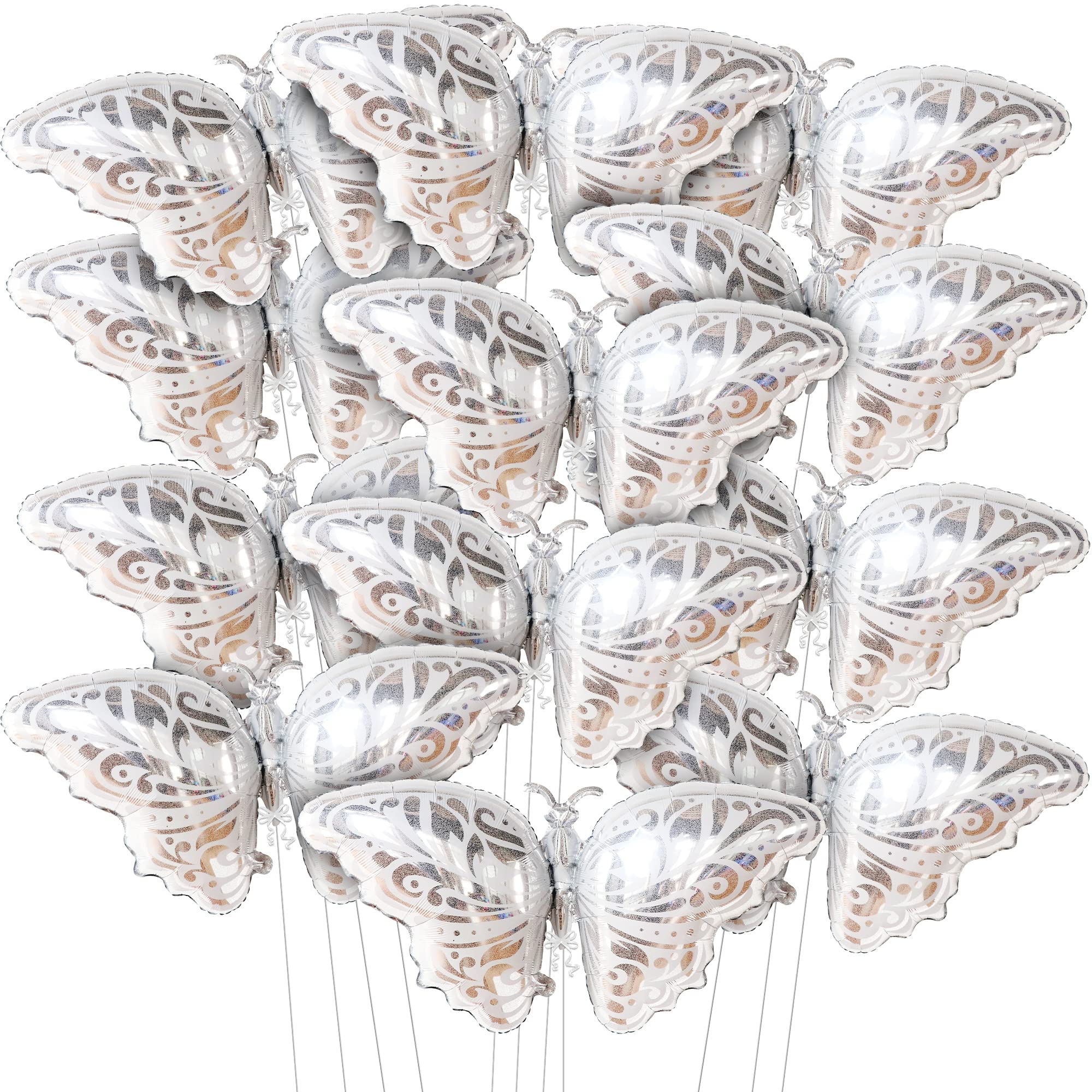 KatchOn 38 Inch Big Silver Butterfly Balloons - Pack of 12 | Foil Butterfly Party Decorations for Birthday, Baby Shower & Girls Events | Elegant Wedding, Bridal Shower & Gender Reveal Party Decor