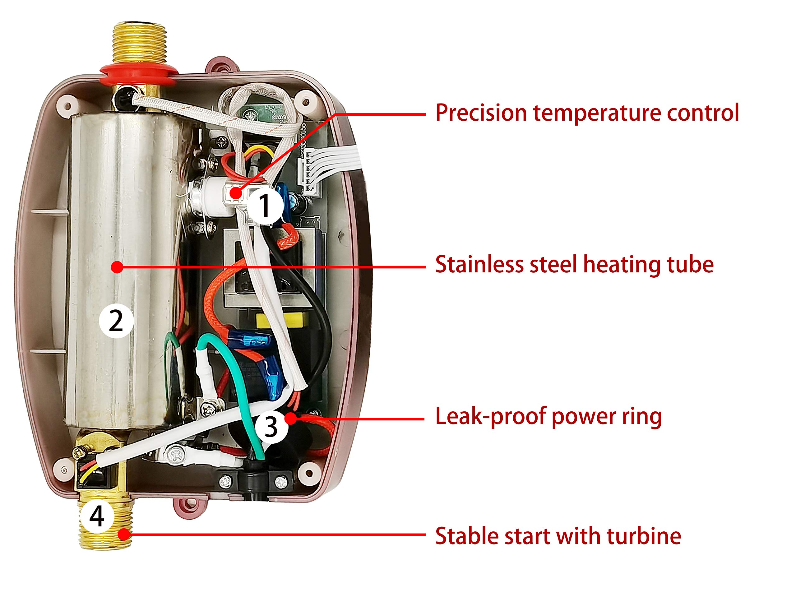 3000W Electric Tankless Water Heater - Instant Hot Water On Demand, Adjustable Temperature 68°F~126°F, Compact 7.8