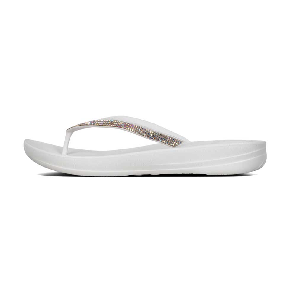 FitFlop Iqushion Sparkle Flip Flops Sandals for Women - Comfortable Shiny Urban White Beach Sandals | Perfect for Summer, Vacation, Poolside & Casual Wear