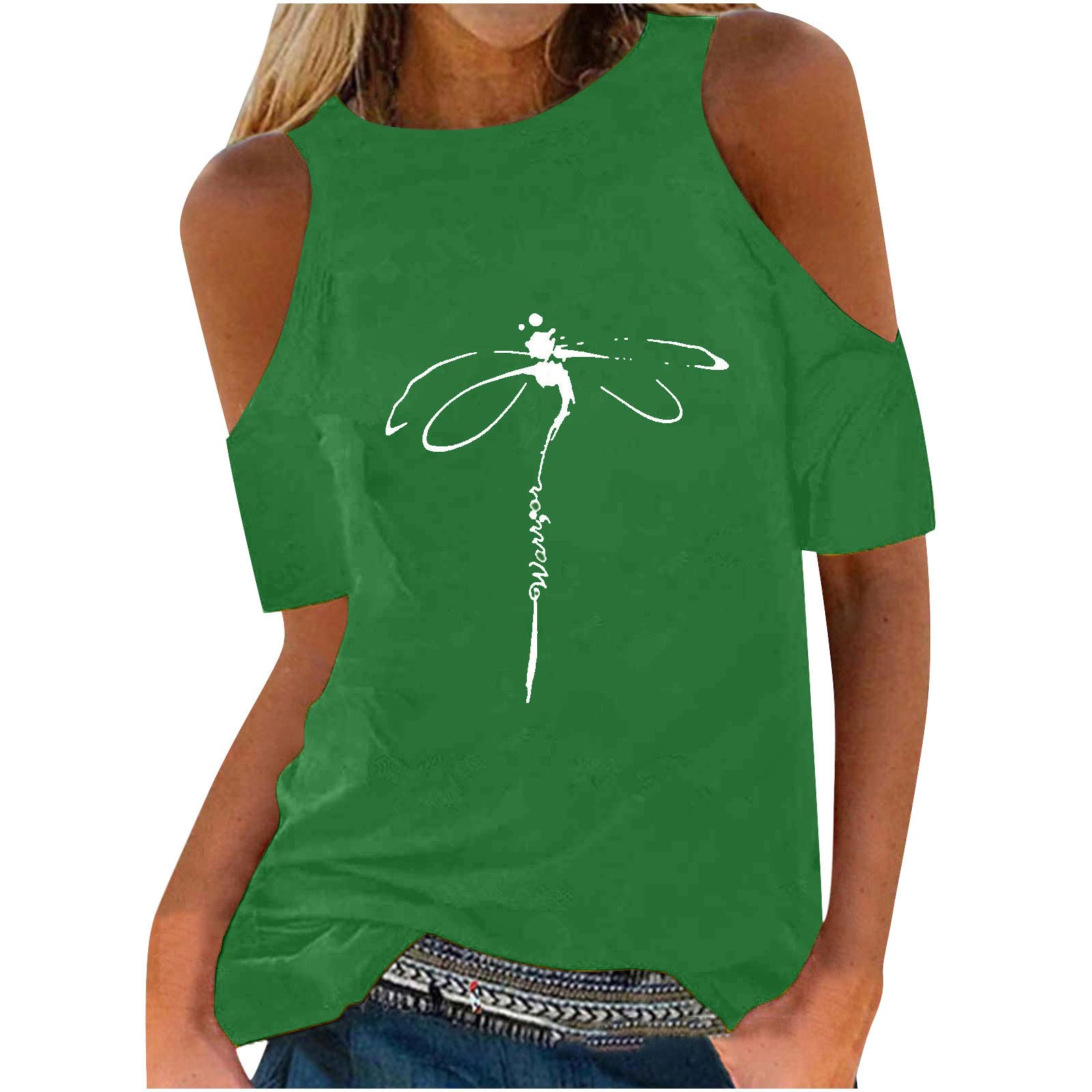 Trendy Off Shoulder Tops for Women - Summer Printed Tee for Casual Outings