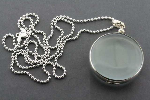 Large Circle Resin Locket Pendant on 70cm Ball Chain - Sterling Silver Jewelry for Women, Gift for Her, Birthday, Anniversary, Valentine's Day