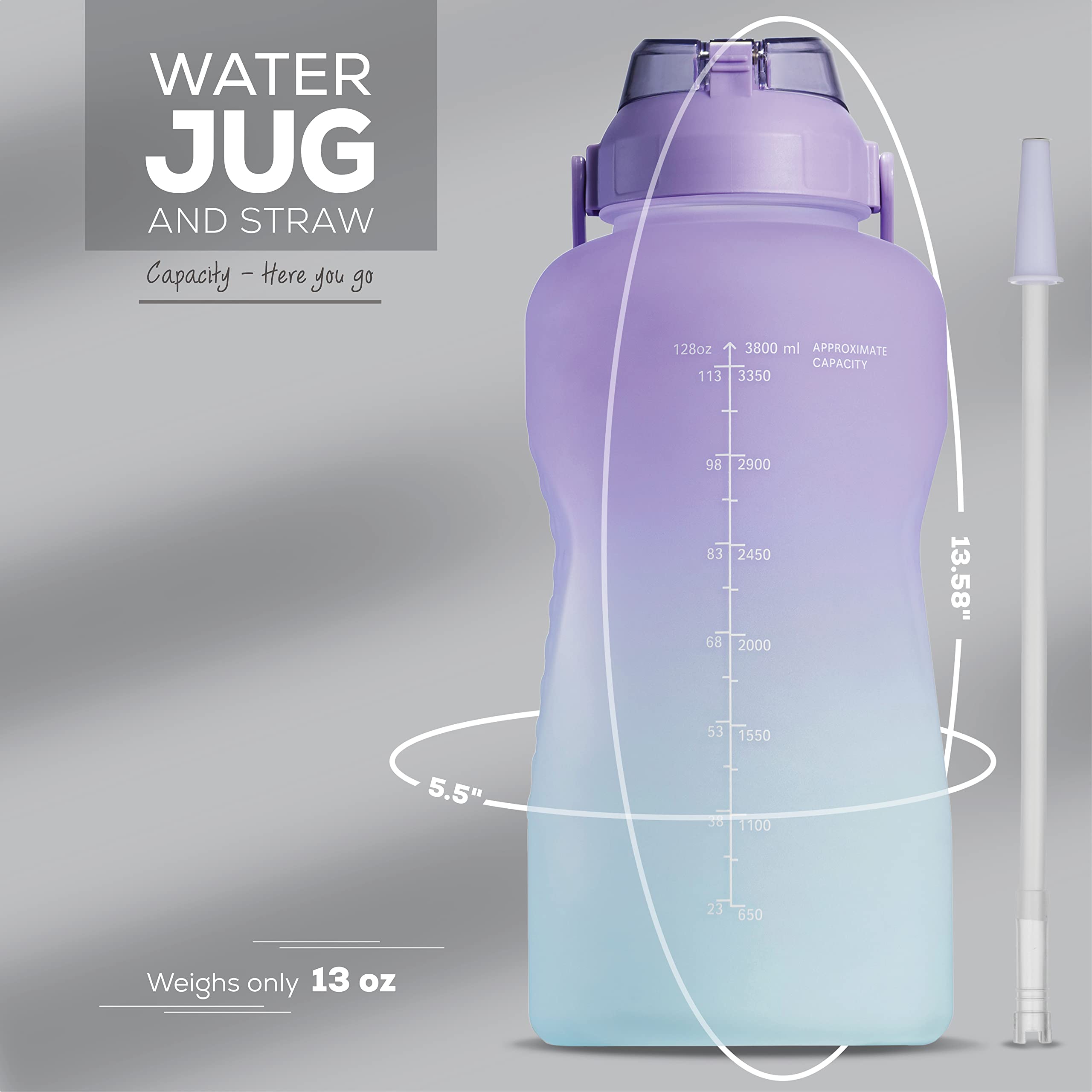 1 Gallon Motivational Water Bottle with Straw & Handle - BPA Free for Gym & Work