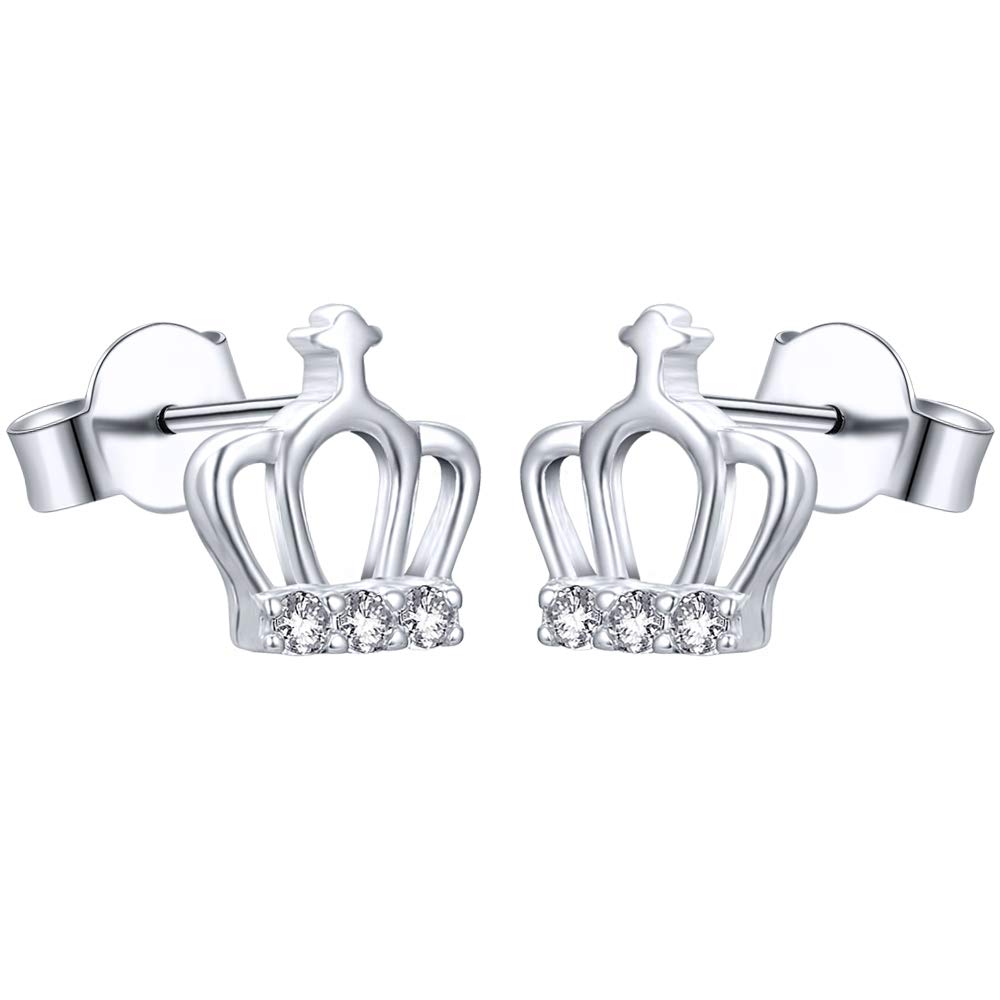 AoedeJ Princess Crown Stud Earrings - 925 Sterling Silver CZ Earrings for Women & Girls | Elegant Small Studs for Weddings, Parties & Everyday Wear
