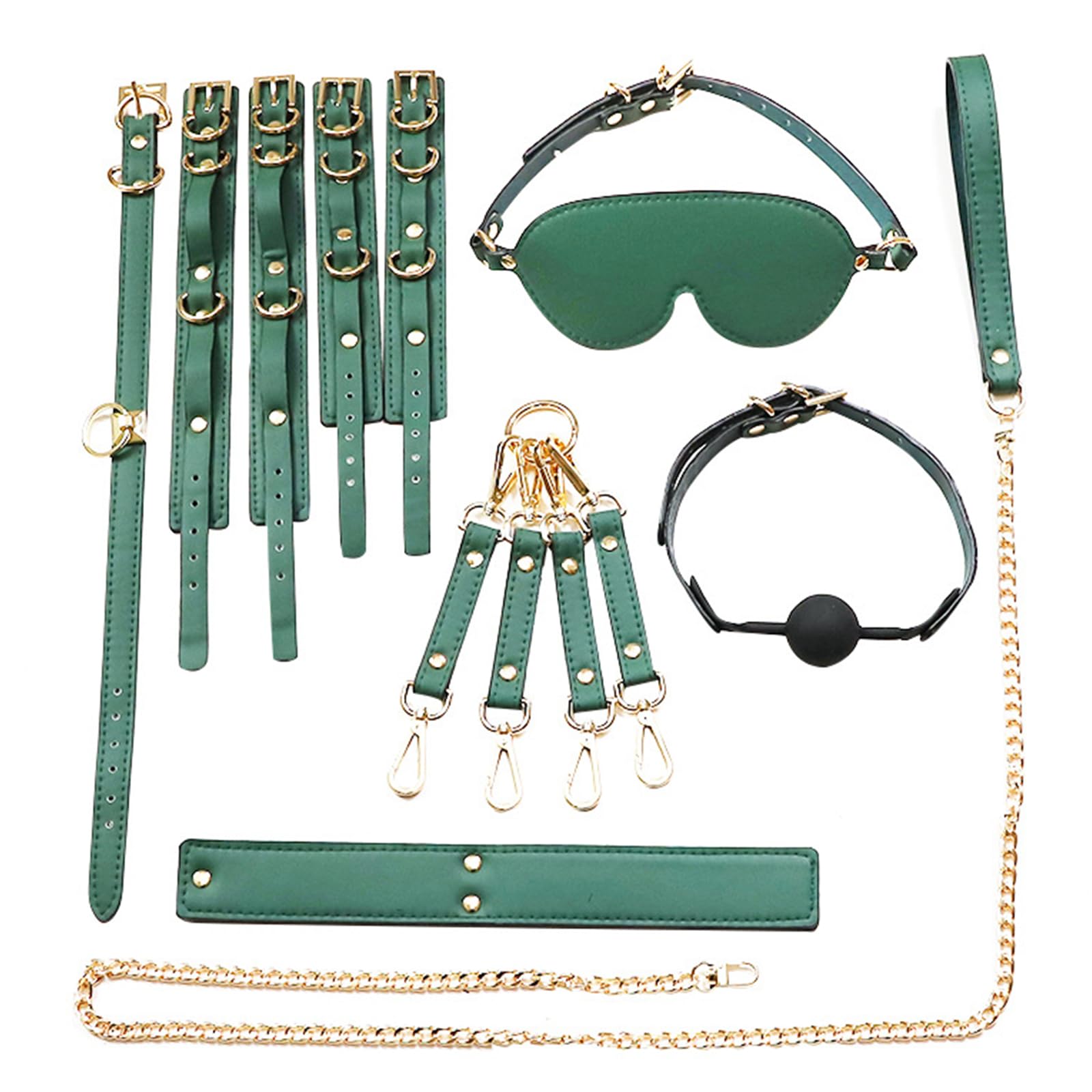 BDSM Bondage Restraint Kit - Handcuffs, Foot Cuffs, Blindfold, Flogger & Ropes - Adult Sex Toys for Couples, Women & Beginners - Perfect for Bedroom Play, Roleplay & Spicing Up Relationships (Green)