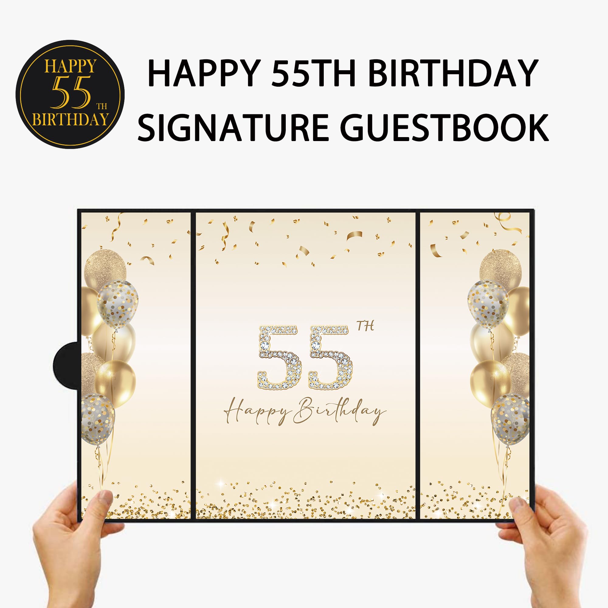 DARUNAXY Black Gold 55th Birthday Party Decorations Set - Alternative Guest Book Signing Board for Men & Women - Cheers to 55 Years Old Gifts - Perfect for Birthday Celebrations, Milestone Parties & Retirement Events