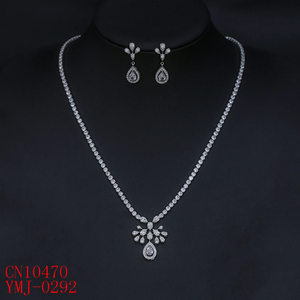 Bridal Jewelry Set - Crystal Cubic Zirconia Flower Necklace & Earrings for Wedding, Anniversary, Prom | Elegant Gift for Bride, Girlfriend, Wife | Perfect for Weddings, Date Nights, Special Occasions