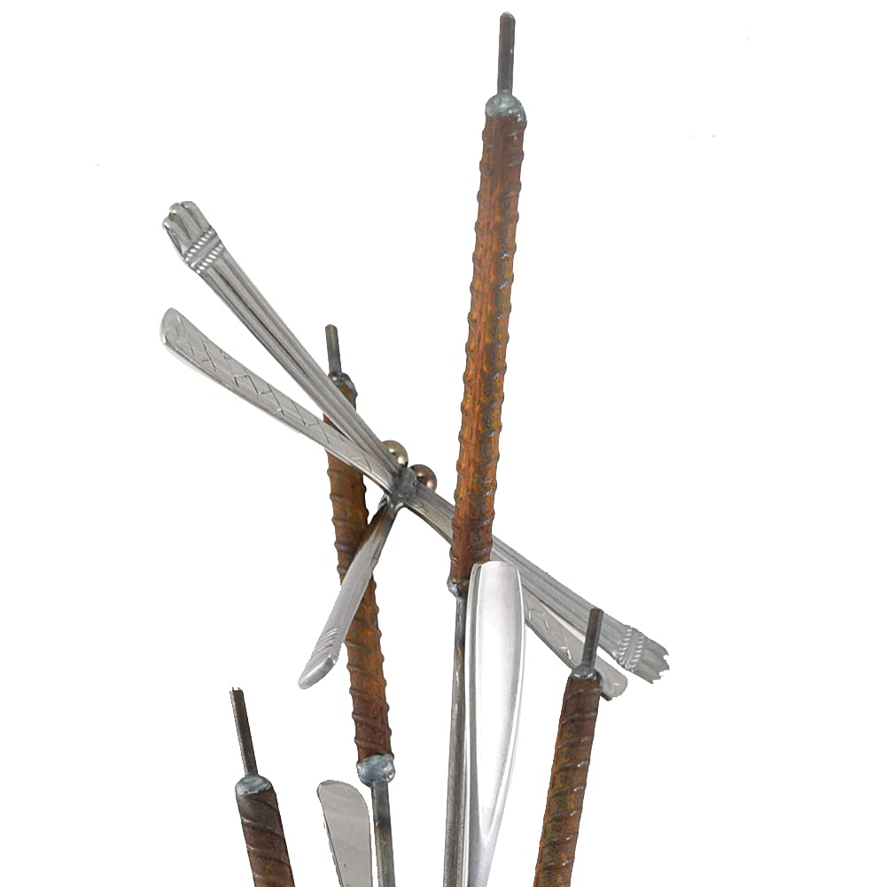 American Made Rusty Cattails Garden Stake with Dragonfly Sculpture – 34