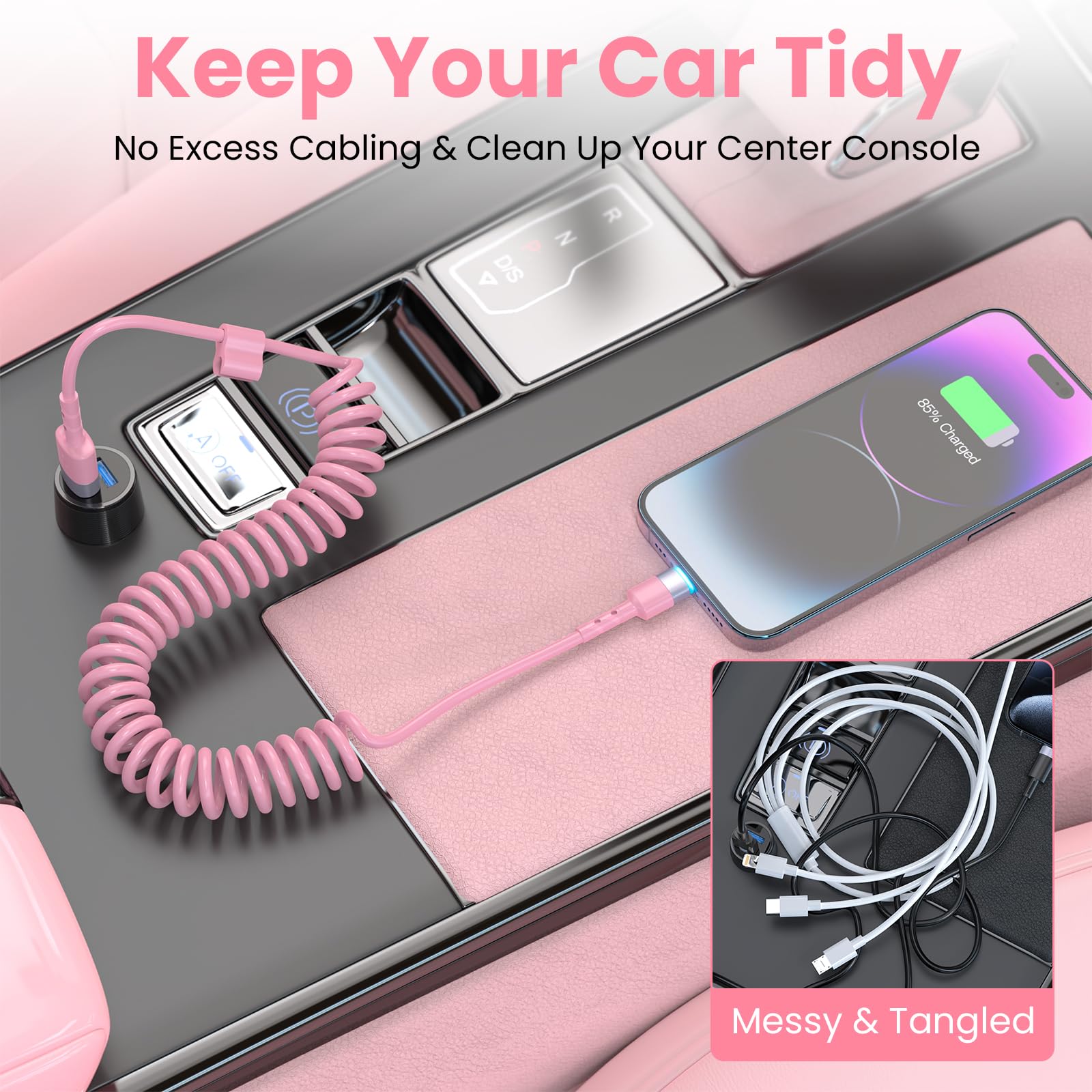 2-Pack Pink Coiled iPhone Charger 3FT - MFi Certified USB to Lightning Cable for Apple CarPlay, Cute Short Charging Cord - Perfect for Car, Home & Travel Accessories (Pink)