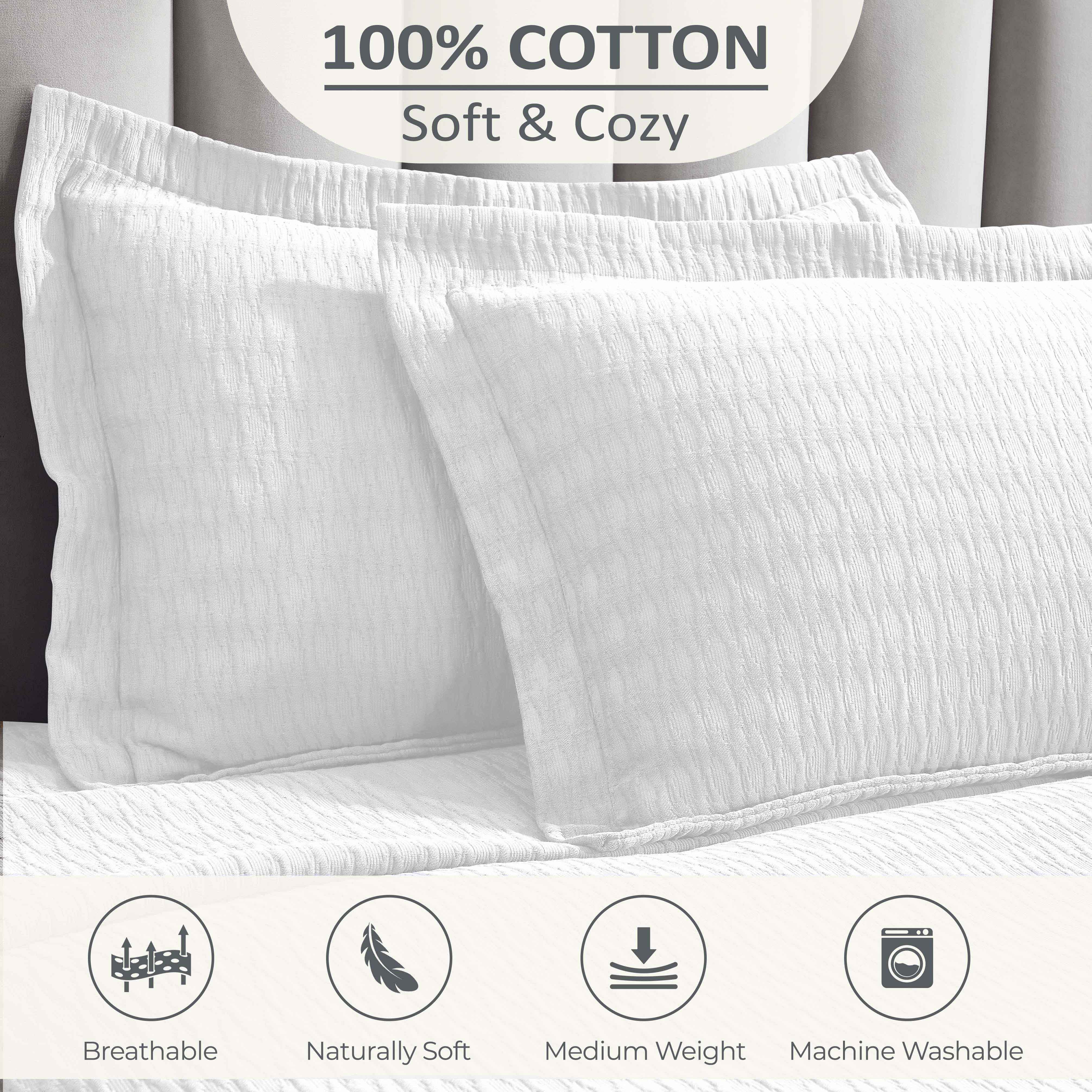 Calvert Cotton Medium Weight Geometric Matelasse Bedspread Set - Queen Size Luxury Bedding for Modern Bedrooms | Perfect for Master Bedroom, Guest Room & Dorm Decor