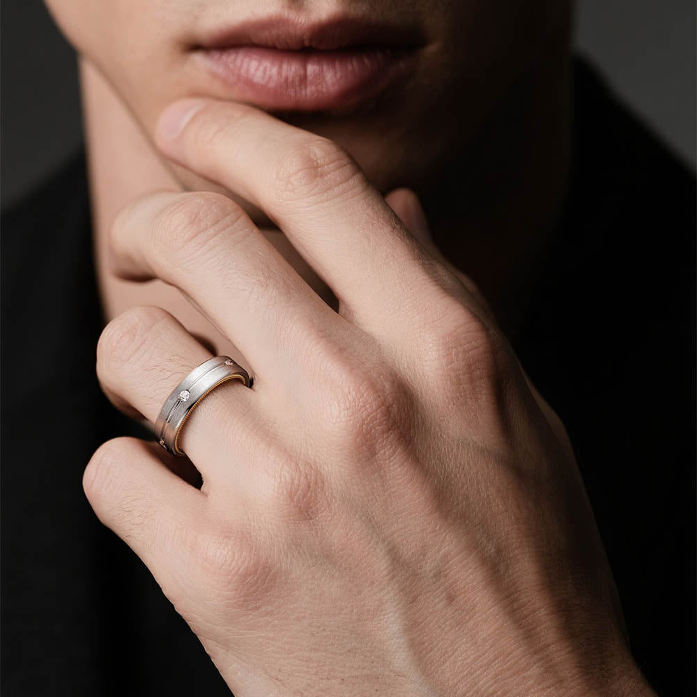 7.5mm Two Tone Matte Finish Moissanite Men's Wedding Band - Durable & Hypoallergenic Tungsten Ring for Grooms, Engagement & Anniversary Gifts (Perfect for Everyday Wear & Special Occasions)