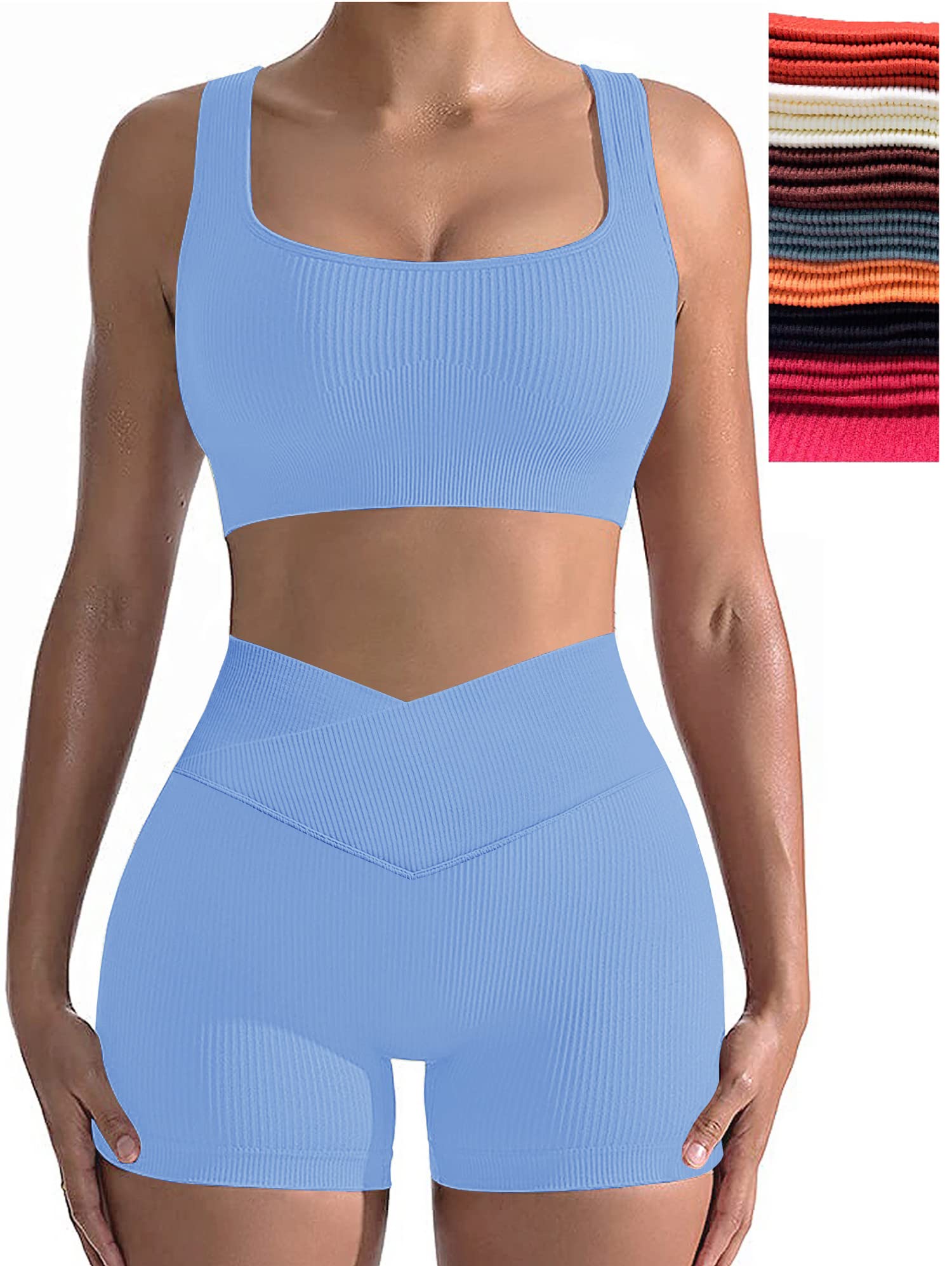 Niyokki Women's 2-Piece Workout Set - Sexy Summer Sports Bra & Crossover Shorts Matching Gym Outfit for Yoga, Running & Fitness Training