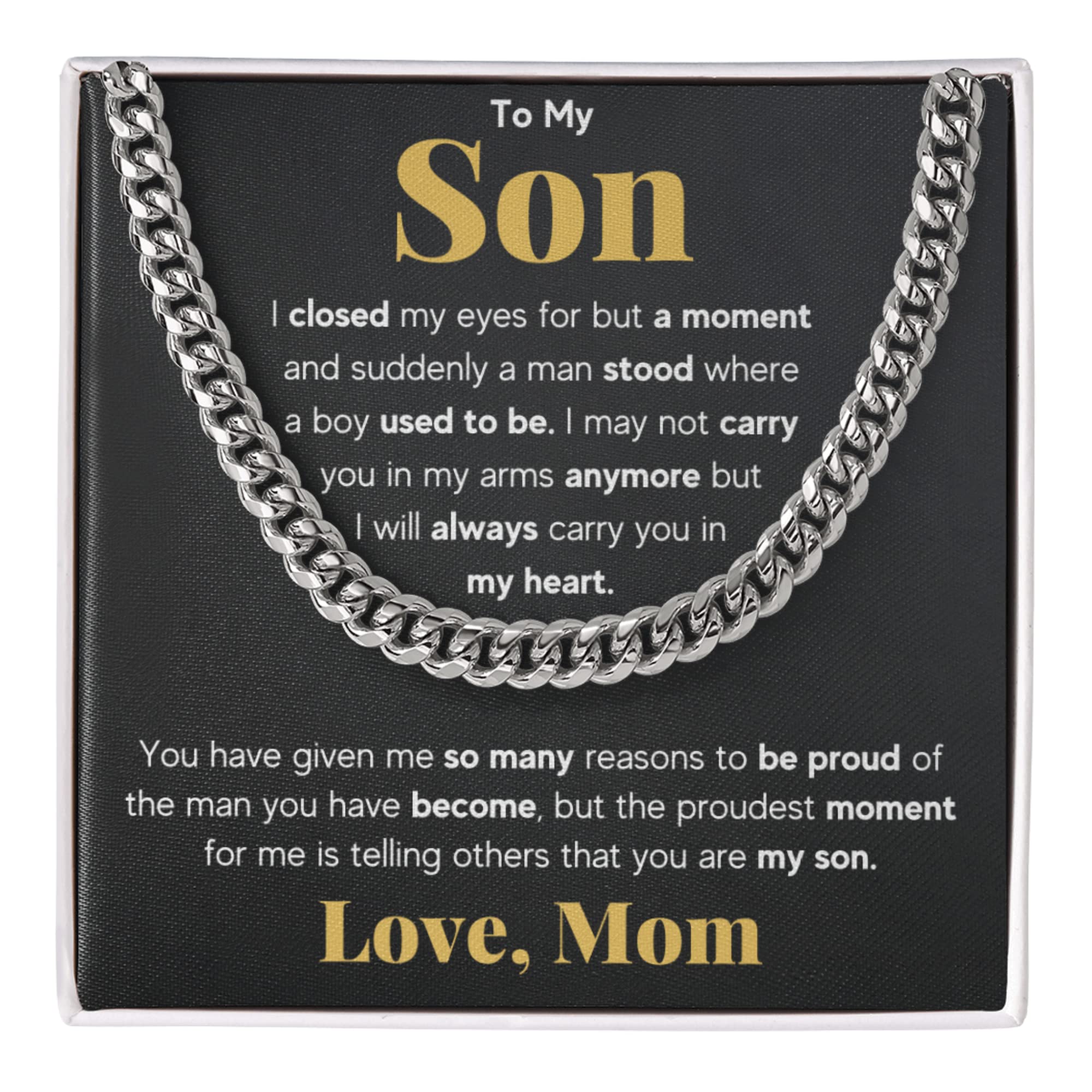 Mom & Son Necklace Gift - Cuban Link Chain for Birthday, Graduation, Christmas - Family Keepsake