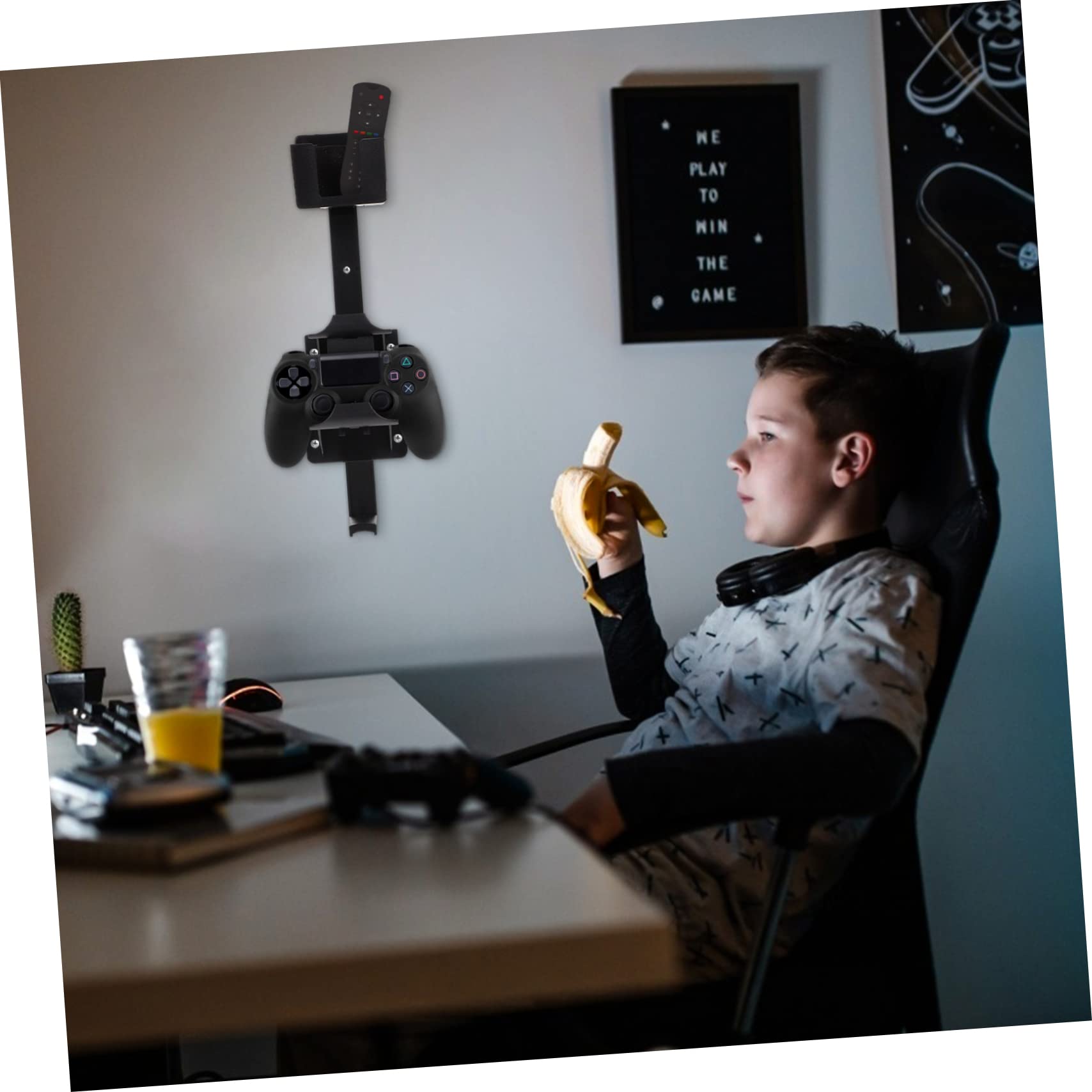 VOSAREA Universal Headset Stand - Wall Mount Gaming Headphone Holder with Remote Controller Rack - Black - Easy Installation for Home Office & Gaming Setup