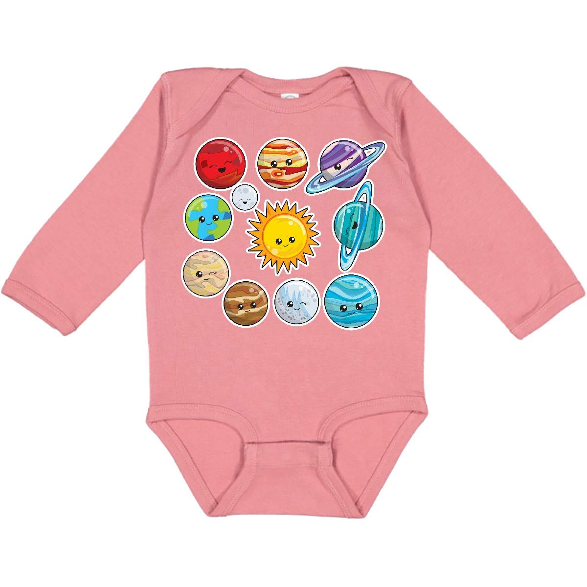 Inktastic Happy Sun Moon and Planets Baby Long Sleeve Creeper - Soft Cotton Bodysuit for Newborns & Infants - Perfect for Playtime, Family Photos & Everyday Wear