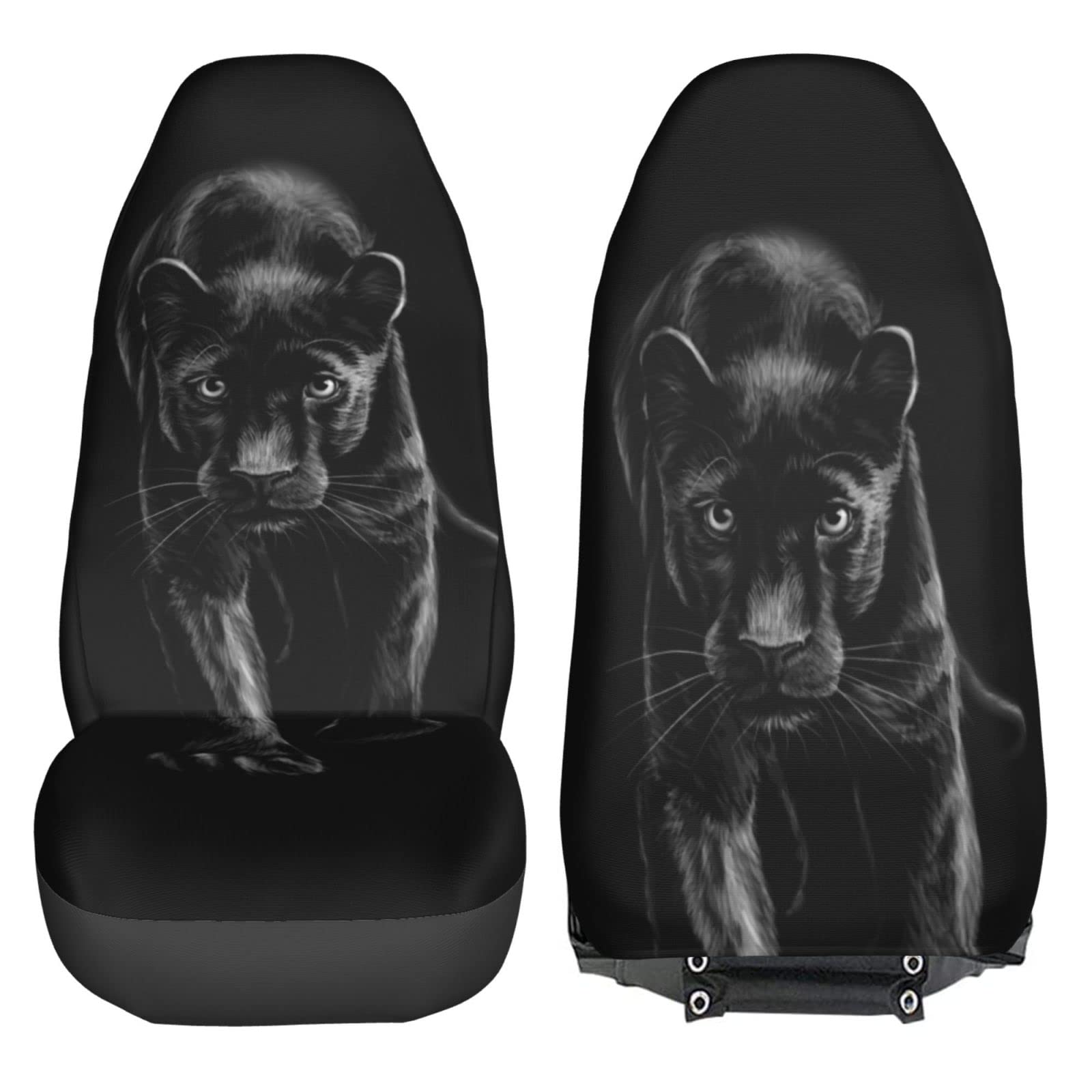 Premium Black Panther Print Car Seat Covers for Women & Girls - 2-Piece Universal Fit Front Seat Protectors for Sedan, SUV, Truck - Soft & Durable Auto Accessories for Daily Commute, Road Trips & Style Upgrade
